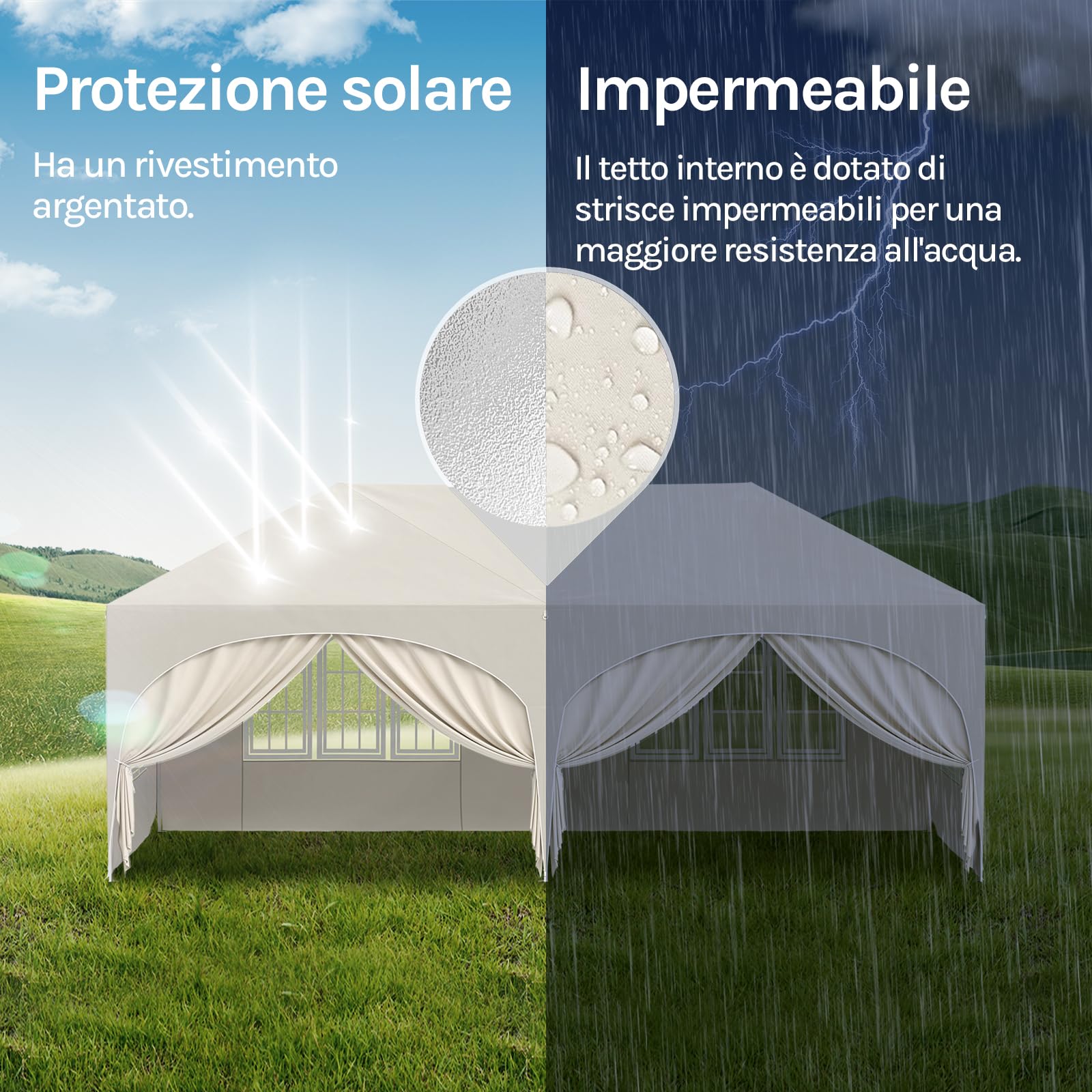 WOLTU Gazebo Pieghevole da Giardino, Gazebo Idrorepellente Pop Up da 3x6m Pannelli Laterali, Tendone Esterno, Altezza Regolabile, Protezione UV, con Custodia Beige