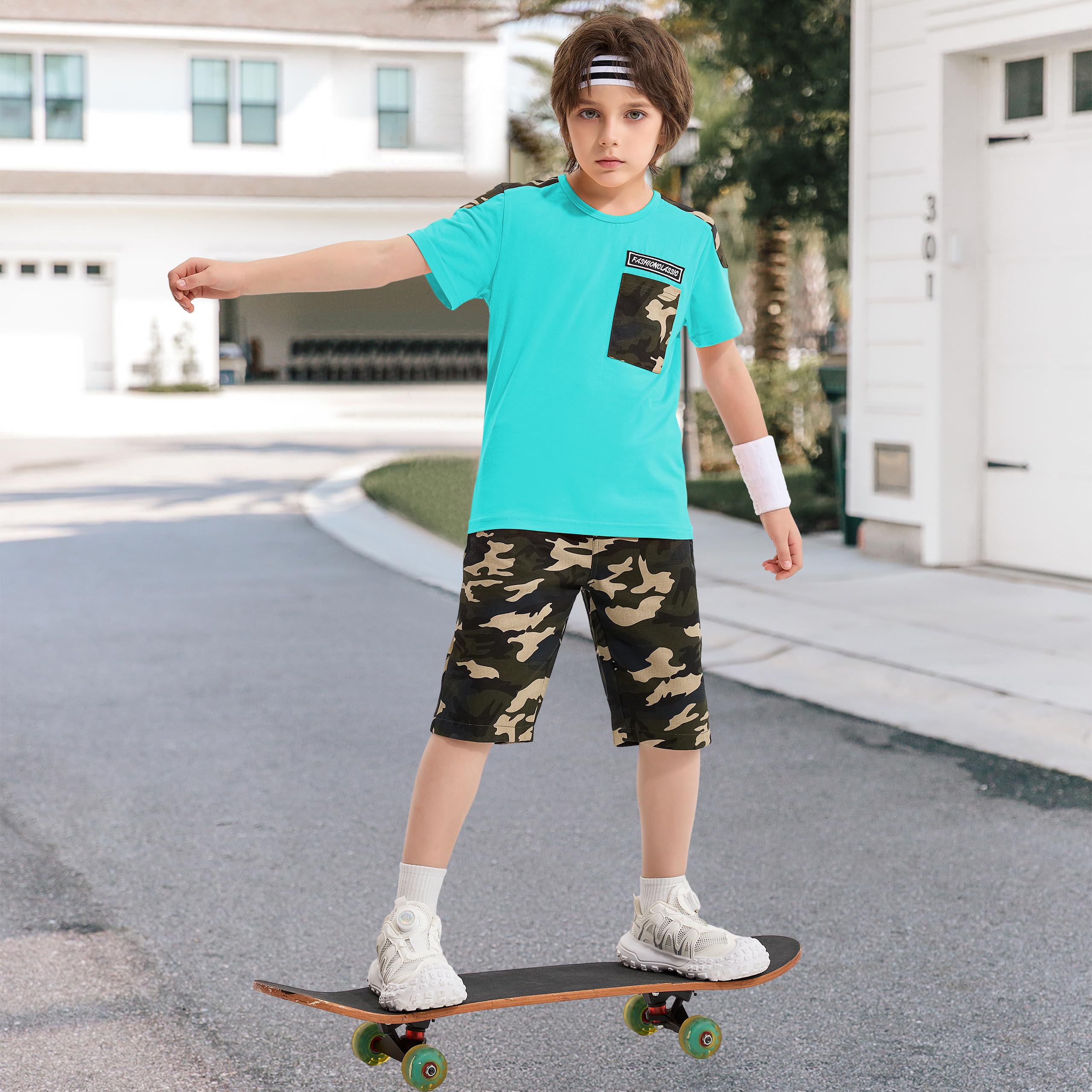 Ensemble de survêtement Camouflage pour Enfants 2 pièces T-Shirt à Manches Longues + Pantalon Camo