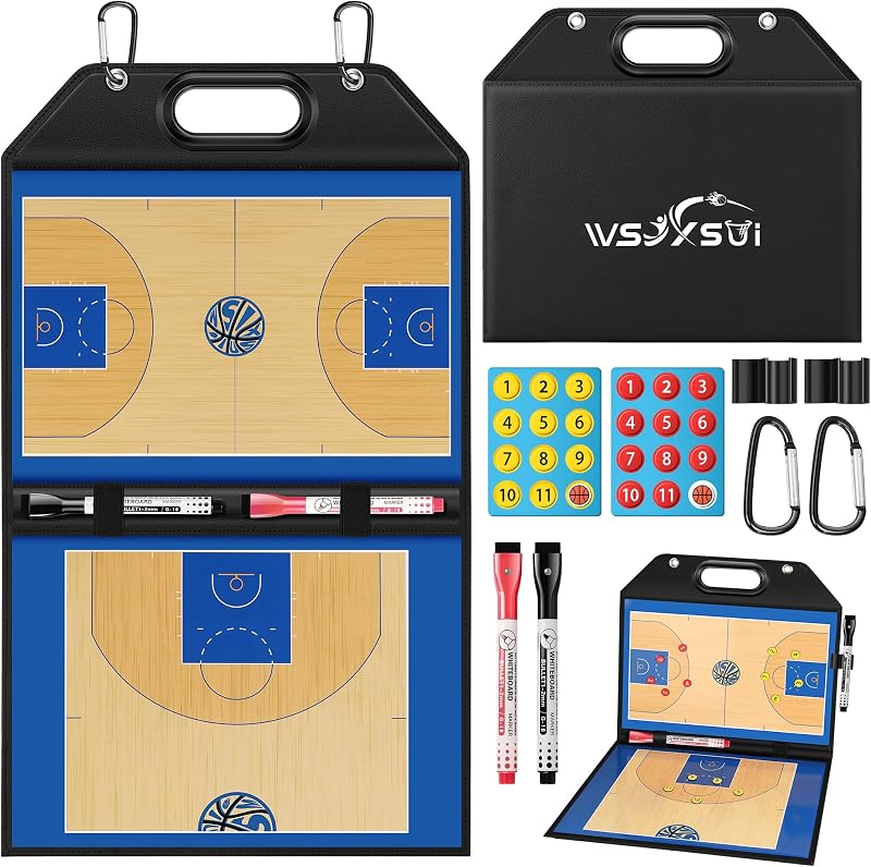 Tablero de Entrenamiento de Baloncesto, Tablero de Baloncesto magnético para Entrenadores | Cuero Plegable, Pizarra Táctica Profesional, Pizarra Blanca de Estrategia de Borrado en Seco, Asa de Transporte, Liviana