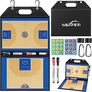 Magnetic Basketball Coaching Board | Foldable Leather Basketball Clipboard Kit for Coaches | Professional Basketball Tactic Board | Dry Erase Strategy Whiteboard | Carry Handle | Lightweight