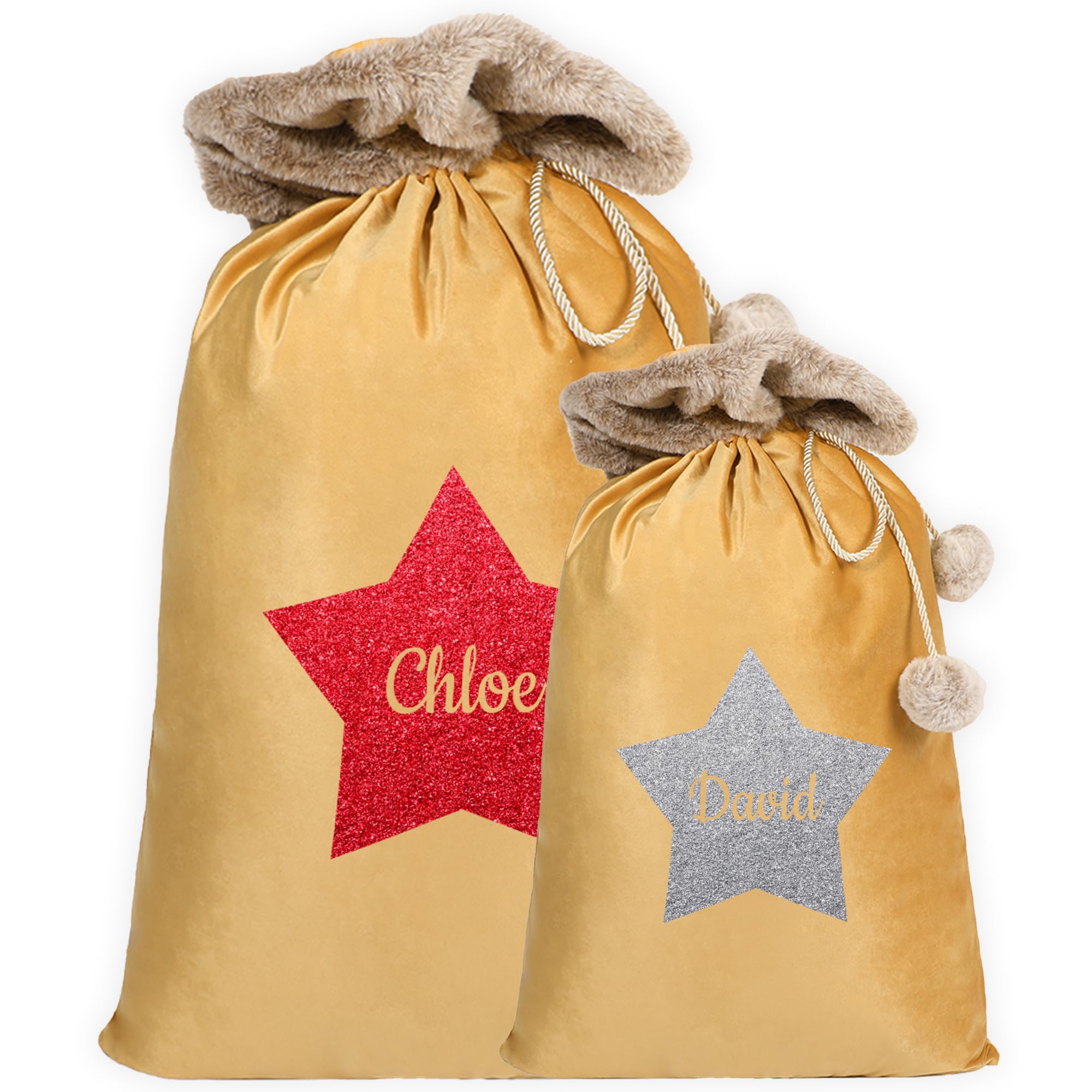 Print Maniacs Personalised Velvet Santa Stocking Sack with Luxury Fur Trim Santa Paws - Christmas Santa Sack - Christmas Delivery Sack