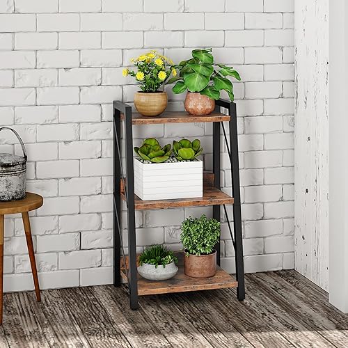 Miniatura 6 de HOOBRO Estante de escalera, estantería de 3 niveles, estantería de esquina, estante de almacenamiento independiente, organizador de exhibición, para