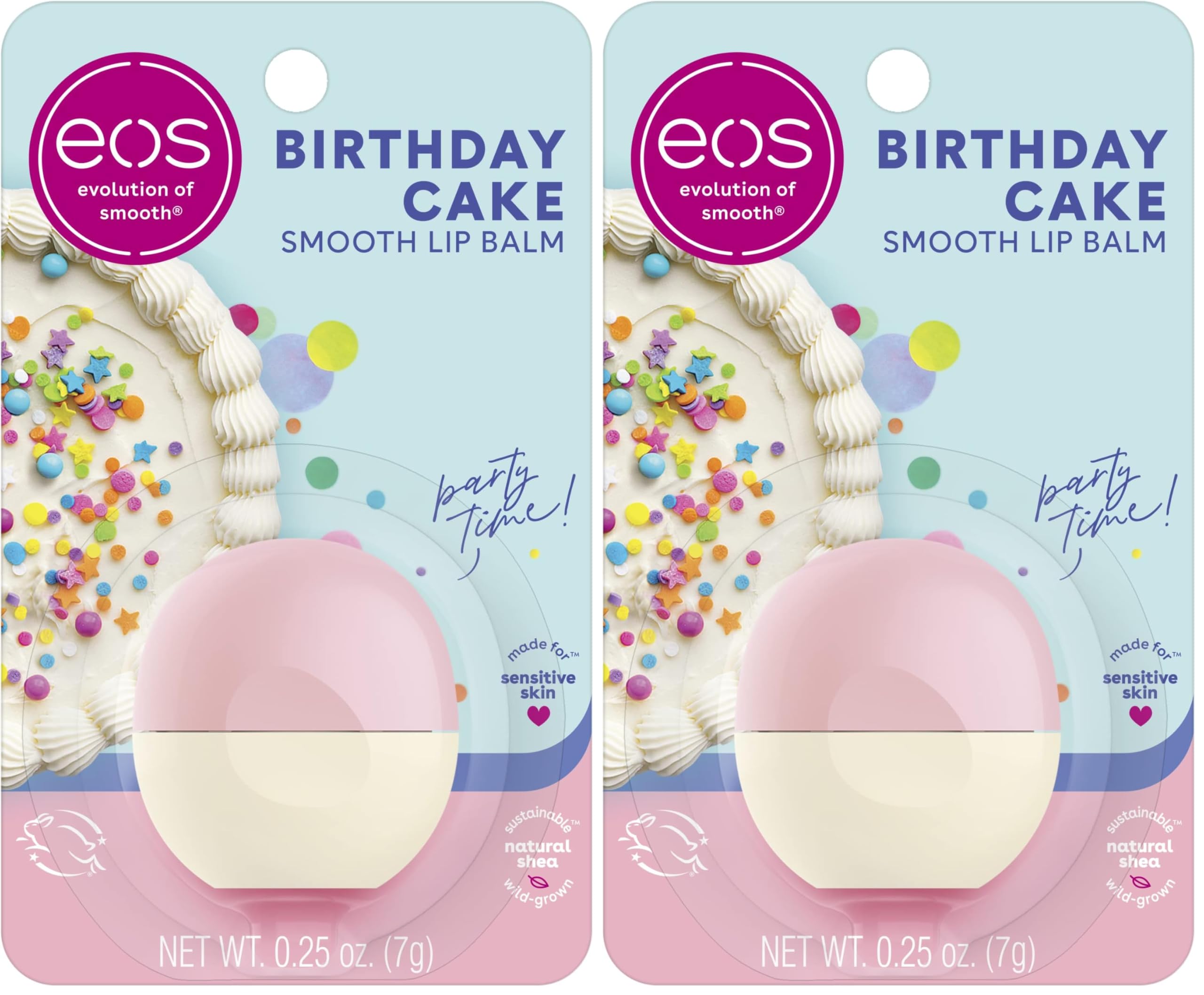 eos Natural Shea Lip Balm- Birthday Cake, All-Day Moisture Lip Care Products, 0.25 oz (Pack of 2)