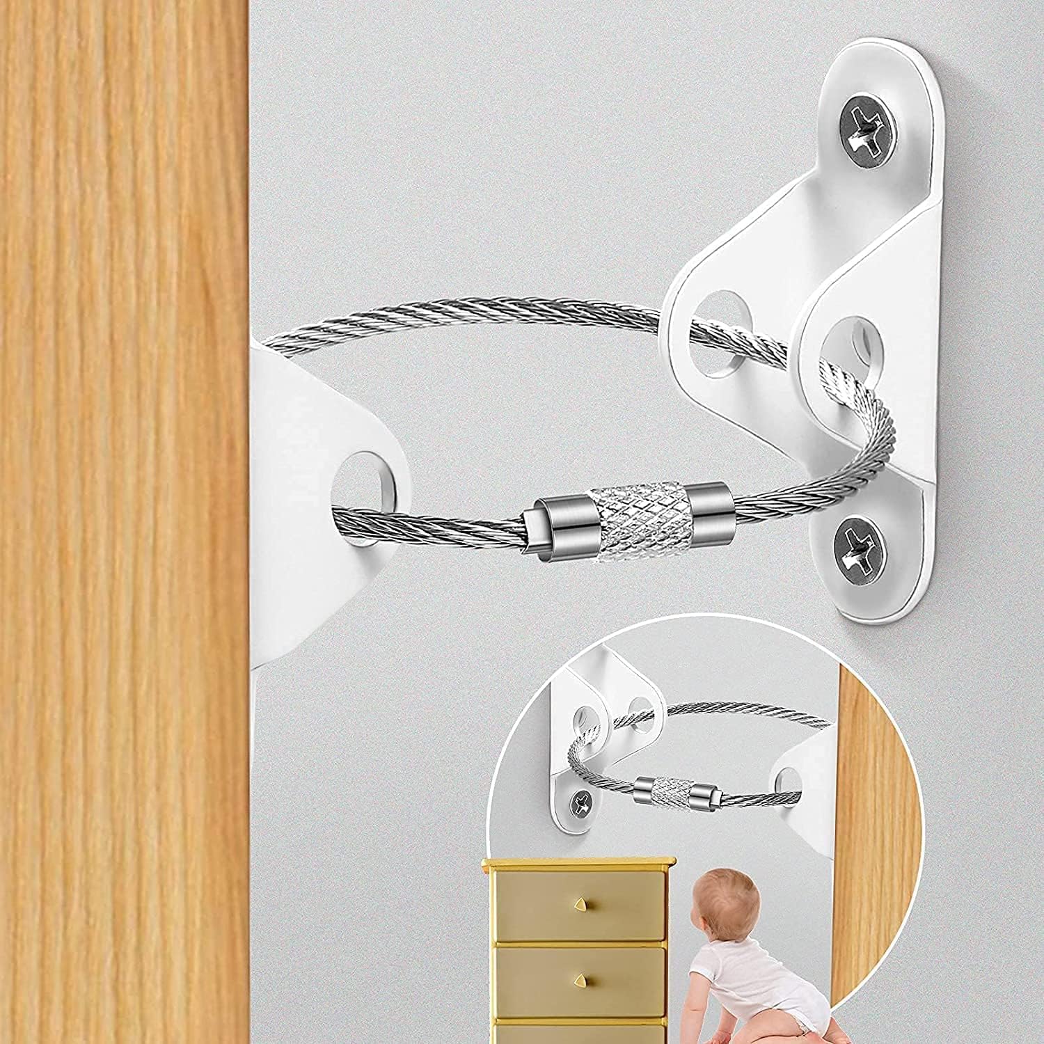 Furniture Strap for Baby Proofing Furniture Anchors Wall Metal Secure 400 Pound Falling Furniture Prevention Straps Adjustable Baby Safety Earthquake Straps Protect Toddler and Pet (10 Pack) (White)
