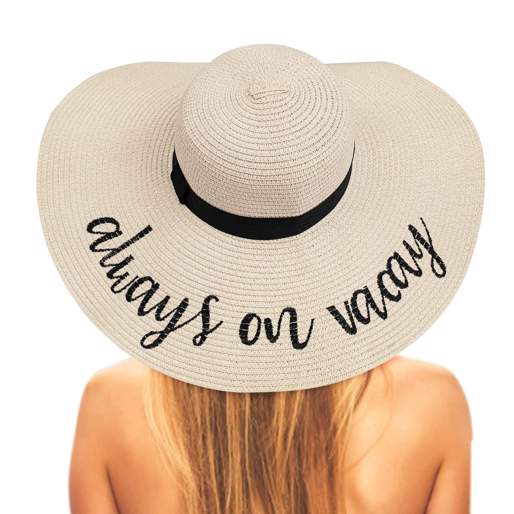 Chalier Cozy Sombrero Paja Mujer Verano Gorra de Sol Plegable ala Ancha Grande Sombrero de Playa Transpirable para Viajes Vacaciones UPF 50+