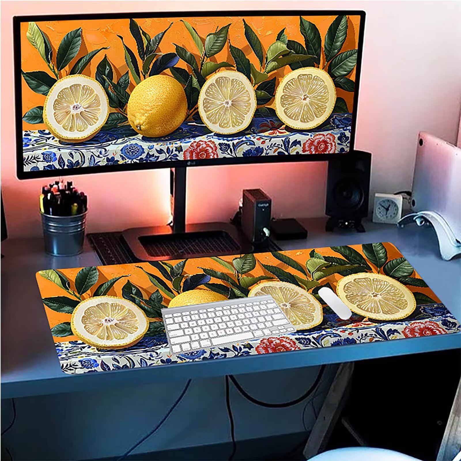 Tappetino Mouse XXL 1500 x 800 mm, Tappetino Mouse Frutta, Gaming Mousepad Migliorare la Velocità e la Precisione, Mouse Pad con Base in Gomma Antiscivolo, Ufficio Accessori Gaming, Giallo 7-2837