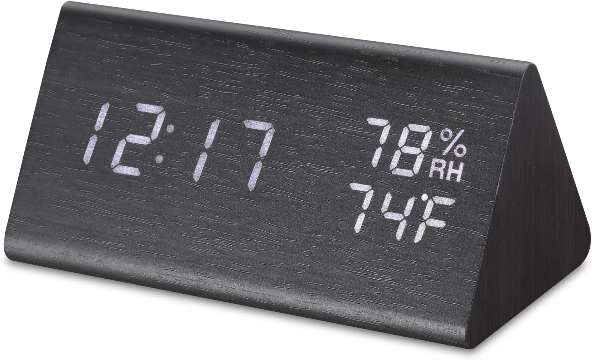 MICARSKY Digital Alarm Clock for Bedrooms with 3 Alarms Setting, 3 Levels Brightness, Wooden Electronic LED Display, Temperature and Humidity Detect(Black)