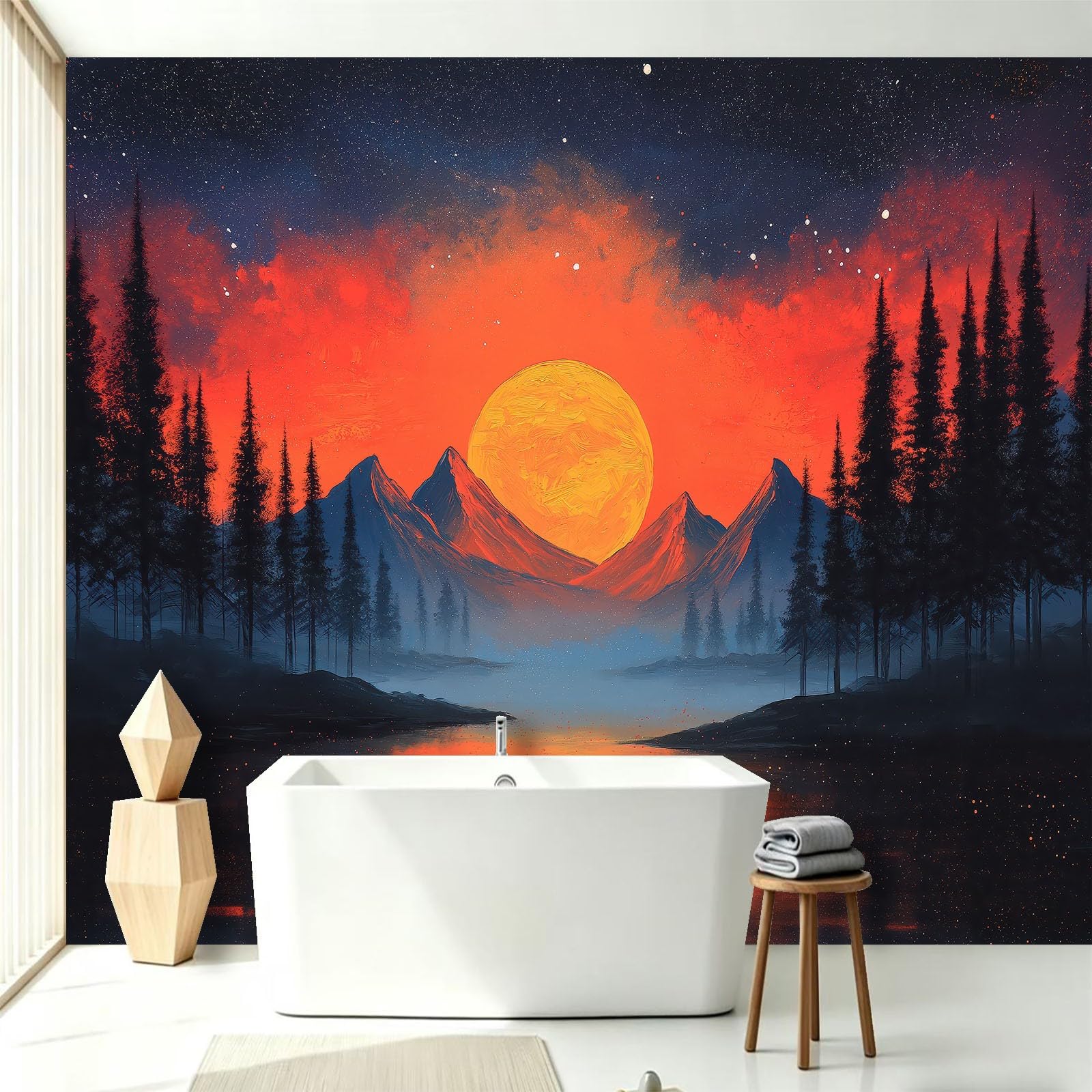 Fototapeta z motywem lasu fantasy, 200 x 140 cm (szer. x wys.) – klej nie wchodzi w zakres dostawy – kuchnia, sypialnia, salon, nowoczesna, pionowa tapeta ścienna, tapeta z włókniny, gwiaździste niebo