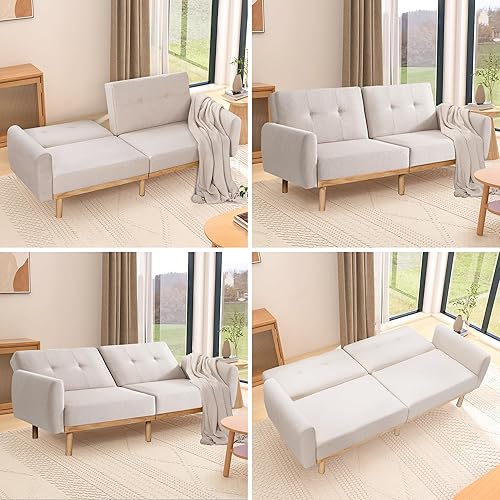 Miniatura 6 de Hcore Sofá cama convertible de tela de lino de 79 pulgadas, sofá cama moderno con reposabrazos, sofá cama pequeño con respaldo dividido, sofá cama