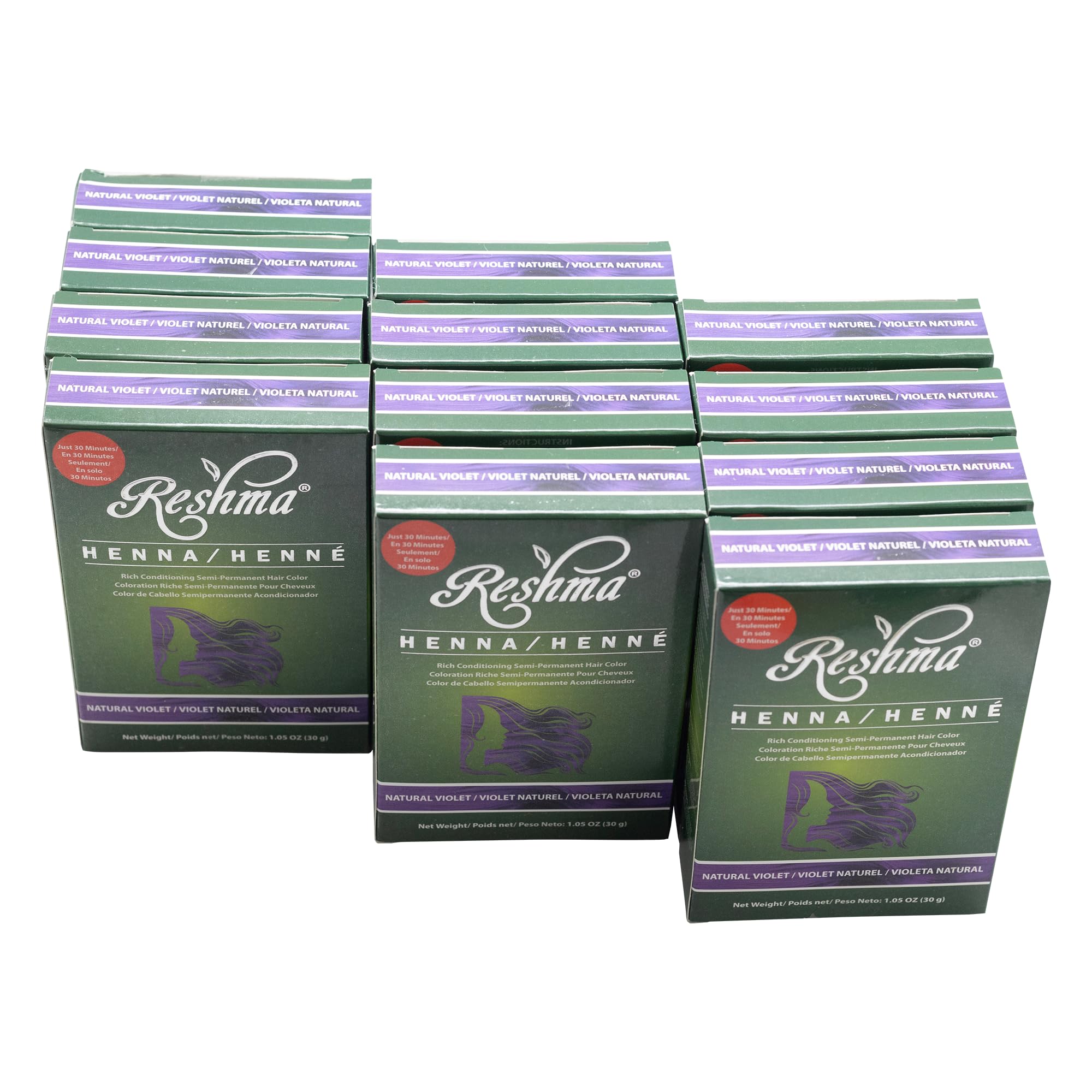 Reshma Beauty 30 Minute Henna Hair Color Infused with Natural Henna, For Soft Shiny Hair Henna Hair Color/Dye, 100% Gray Coverage, Semi-Permanent Ayurveda Hair Product, 12.6 oz, Pack of 12 (Violet)