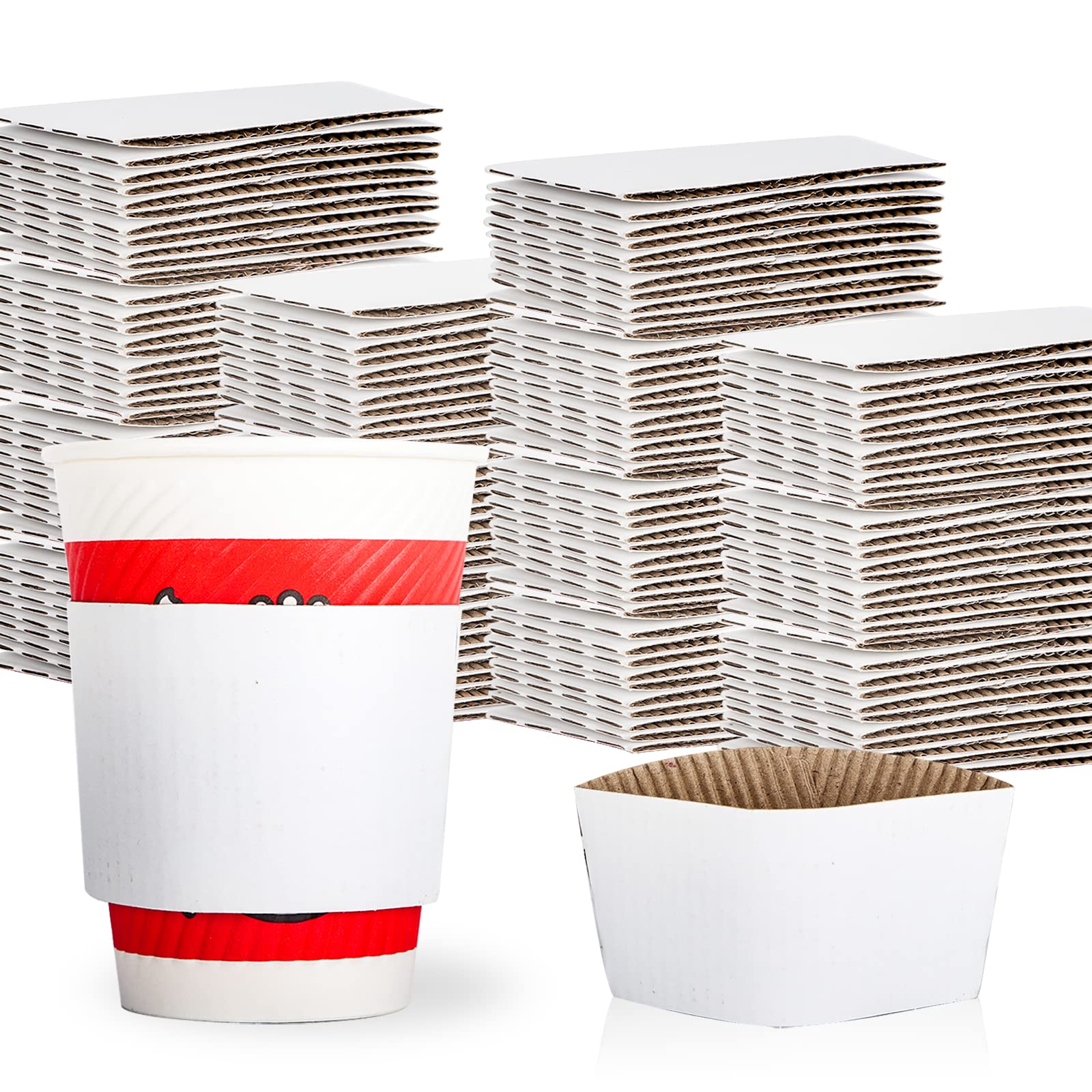 zsccxq Disposable Coffee Cup Sleeves Corrugated Kraft Paper Coffee Cup Sleeves Holder Protective Insulated Heat Espresso ForHot Drinks 8-24oz (White,