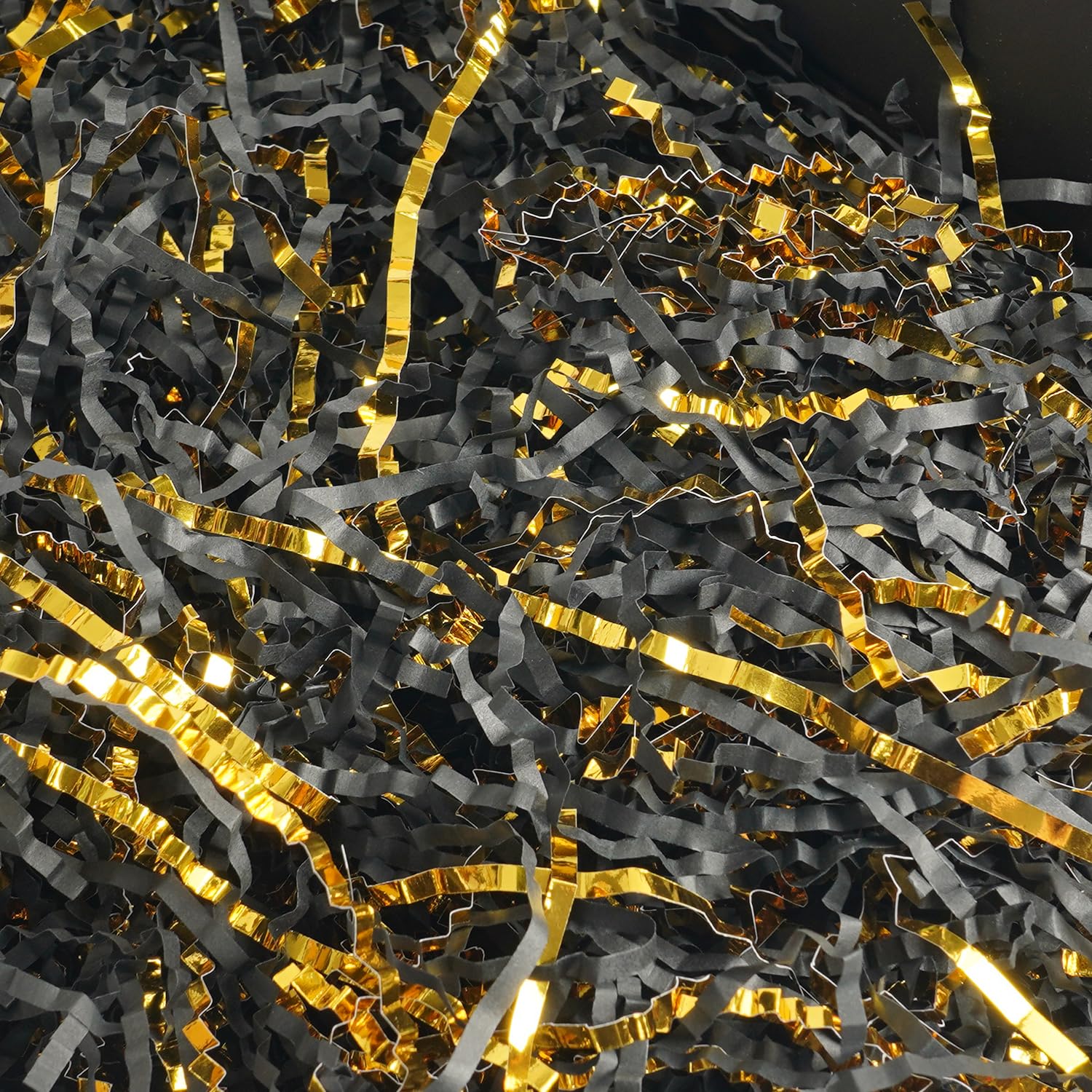 Uptotop 4oz Crinkle Cut Paper Shred Filler for Gift Wrapping Basket Filling, Birthday, Christmas, Thanksgiving, Wedding, Mother's Day (Black and Gold)