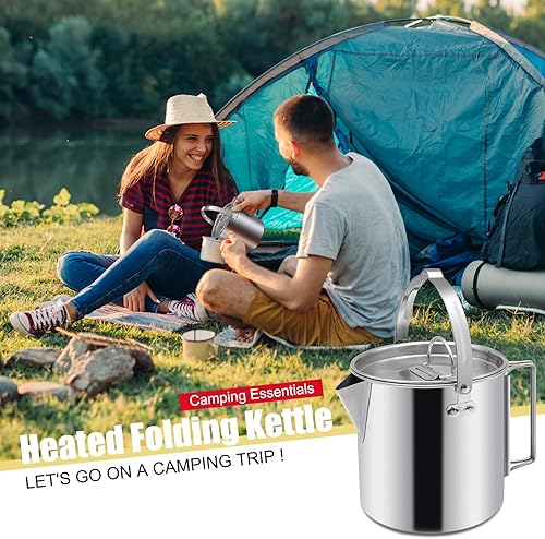 Miniatura 5 de Hervidor de té para camping, cafetera portátil de 1.2 L, olla de campamento al aire libre, con asas y con tapas para camping, senderismo, picnic,