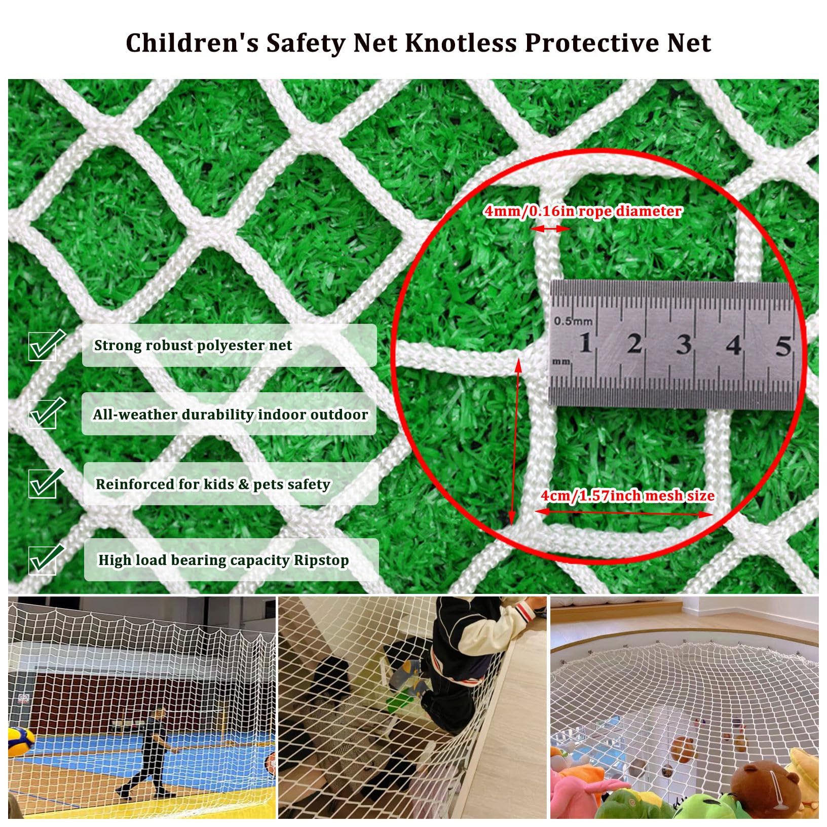 Rete di Sicurezza per Bambini Gatti, Rete di Protezione Arresto Caduta Zenza Nodi Resistente All'Usura per Scale e Balconi Ringhiere Altalena Da Giardino(Size:1 * 2m(3 * 7ft),Color:bianco)