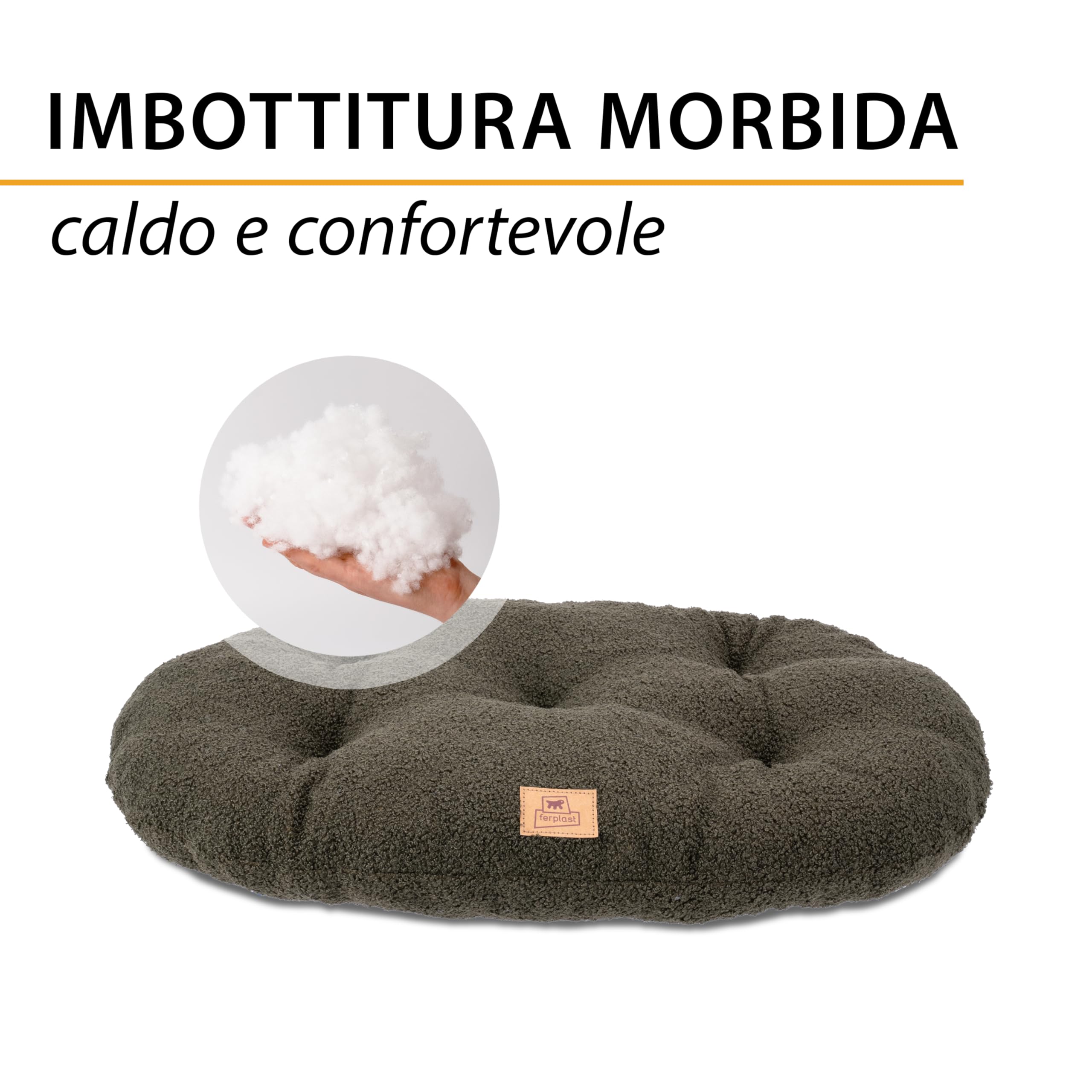 Ferplast Cuccia Cane Cuscino per Cani grandi, Cuccia Gatto, Tessuto Lavabile in Bouclé Sintetico, Imbottitura Soffice, 85 x 55 x h 5 cm. Verde