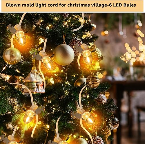 Miniatura 7 de Cable de luz moldeado por soplado de pueblo navideño, luces de pueblo de Navidad, tira de luces LED C7 de pueblo de Navidad, 6 unidades, 9.8 pies,