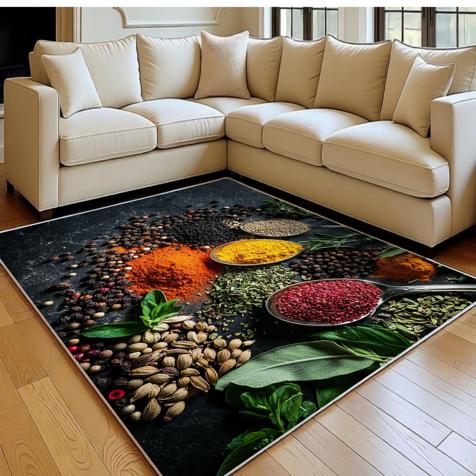 Teppich 140 x 200 cm Gewürze und Kräuter rutschfest Waschbar grau Flanell Teppich Jungen und Mädchenzimmer Wohnzimmer