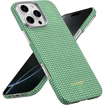 PITAKA iPhone 16 Pro Max Case, Ultra Thin, Aramid Fiber, Compatible with MagSafe, Ultra Thin, Ultra Lightweight, Carbon Type, Supports Wireless Charging Forest Green Forest