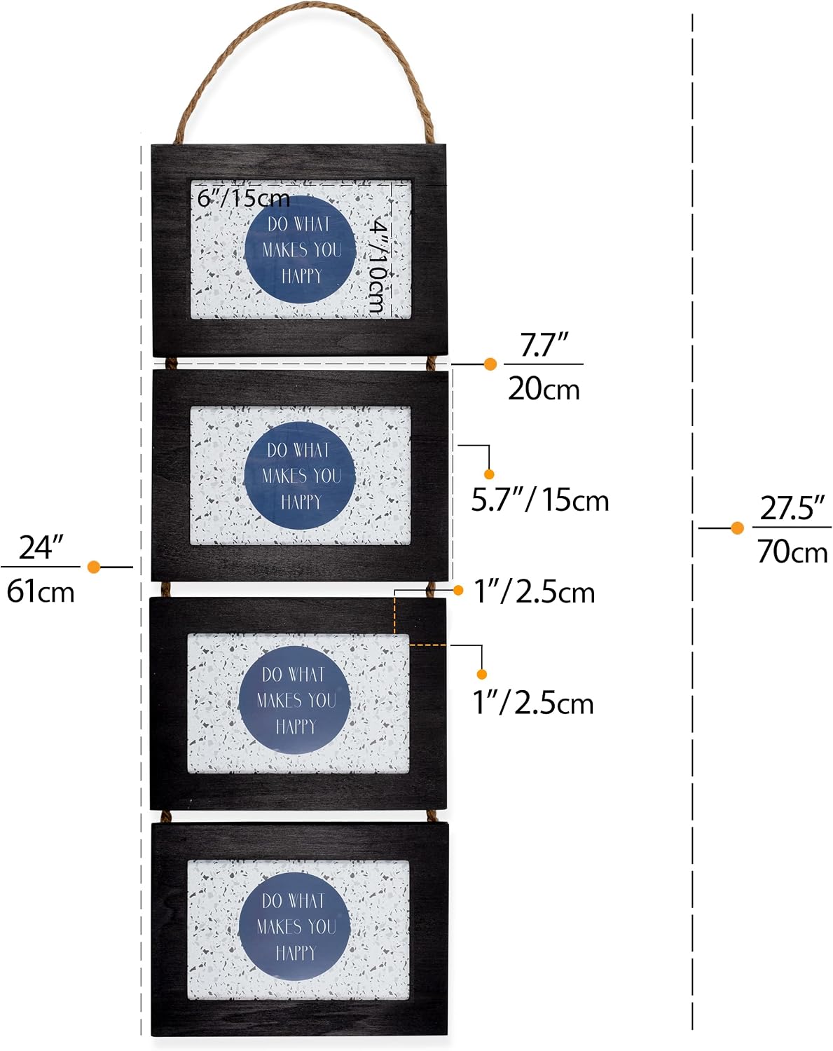 Wallniture Aries Vertical Wall Decor Picture Frames 4x6 Inch, 8 Opening Photo Collage Set of 2 (Black)