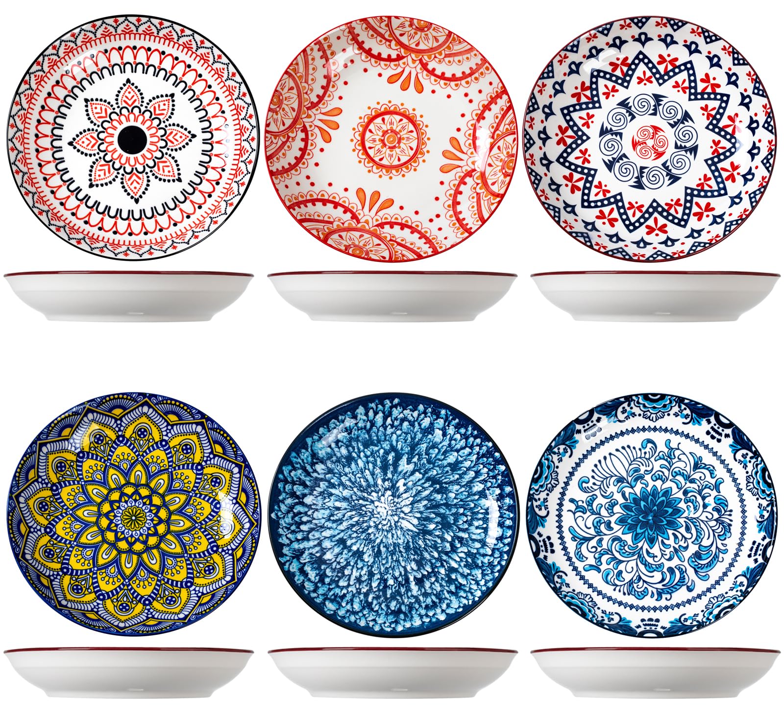 ZPPLD 9inch Deep Ceramic Dinner Plates,Plates Set for 6 People,Plate Set, Dessert Plates,Tableware for Dishwasher and Microwave, Pasta,Breakfast Plate