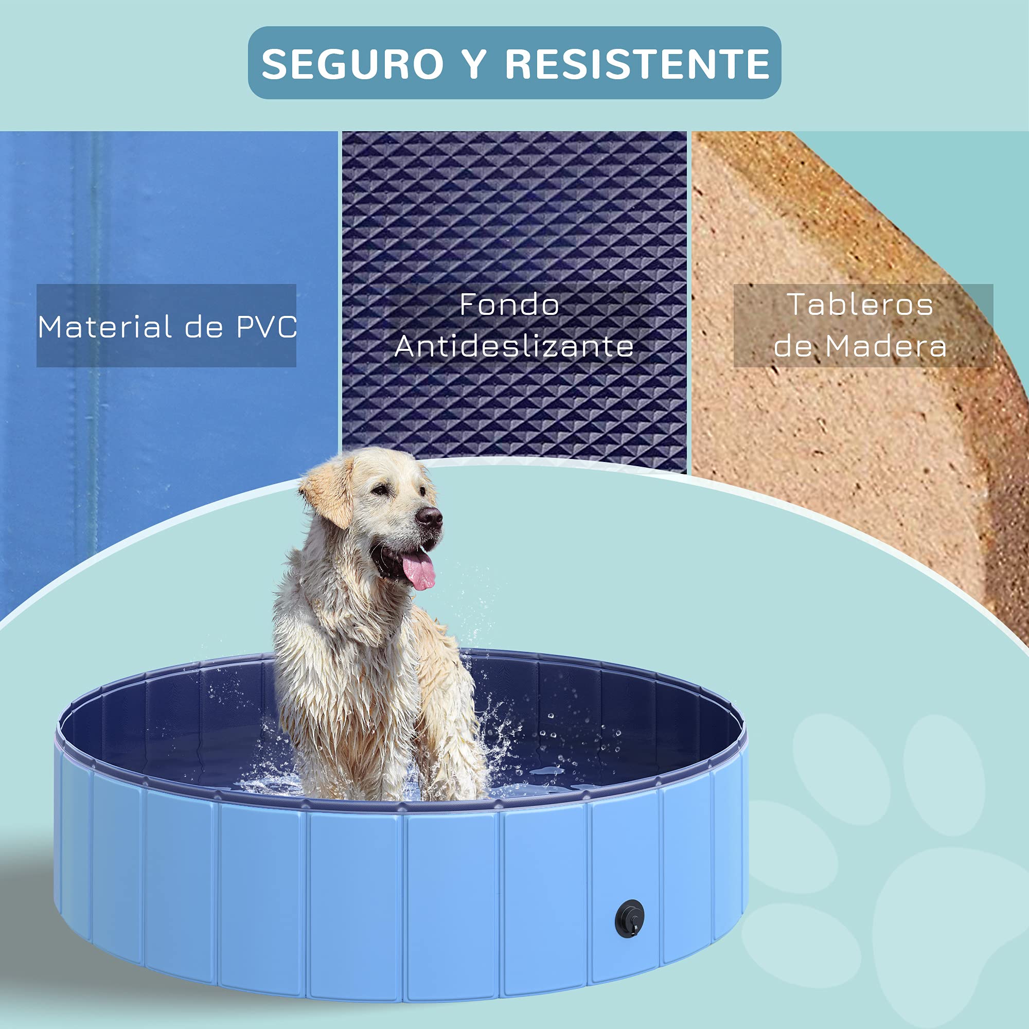 Pawhut Piscina Plegable para Perros Gatos Bañera Portátil para Mascotas PVC Antideslizante Múltiples Usos para Interiores y Exteriores Ø120x30 cm Azul