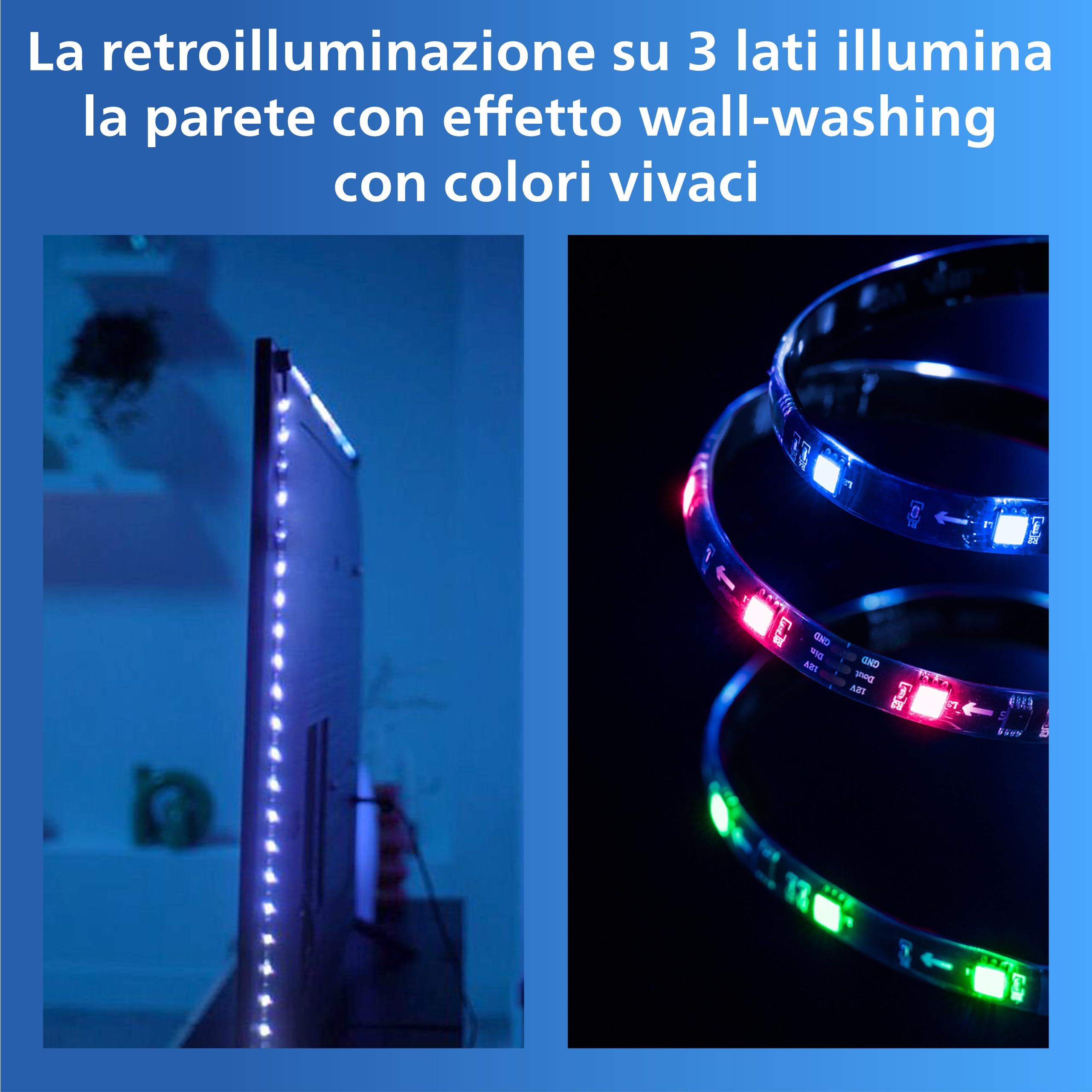 Philips Smart Lighting HDMI Sync Box, Striscia LED RGBIC per TV 40-50" | Luce dietro TV, Dimmerabile, Sincronizzazione con film e musica, HDMI 2.0 4K a 60 Hz, Smart Home, Compatibile con WiZ