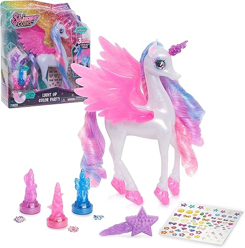 Shimmercorns - Fiesta de colores iluminados, unicornio iluminado, juego de actividades para niñas, 7 piezas, juguetes para niños a partir de 3 años