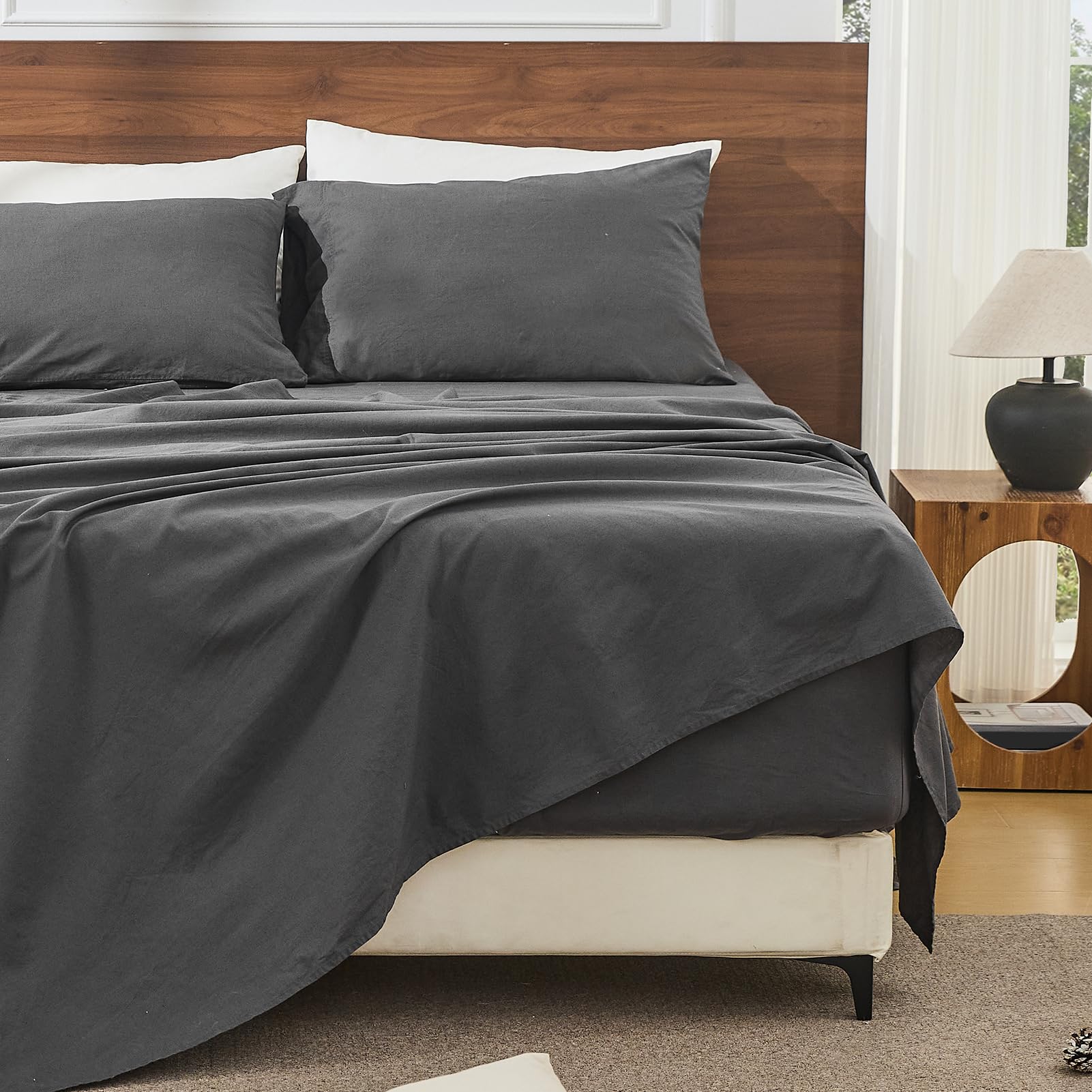 Photo 1 of *MAJOR DAMAGE*
Bedlifes 100% French Linen Sheets King Size 18-24”Extra Deep Pocket 4-Piece Set Breathable & Moisture-Wicking,Soft & Durable Sheets for Thick Mattresses(Dark Grey)