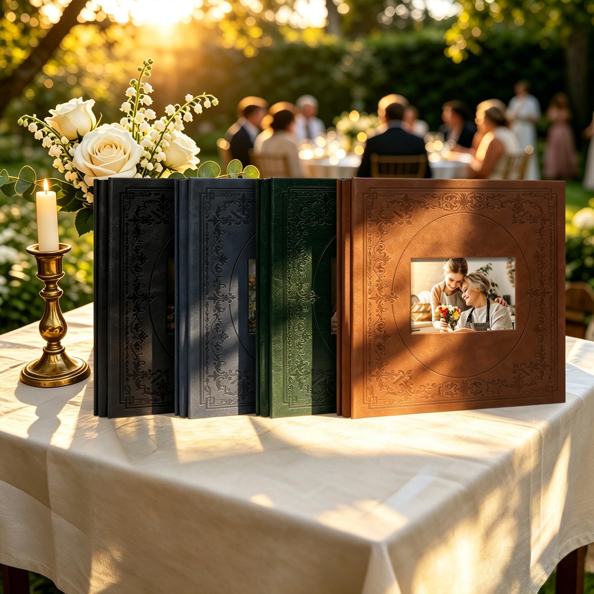 Vienrose Großes Selbstklebendes Fotoalbum mit Fenster – Dunkelgrün – Fotobuch zum Selbstgestalten – 30 Blätter (60 Seiten) für 10x15 13x18 20x25 Bilder – Scrapbook Album Baby Hochzeit DIY