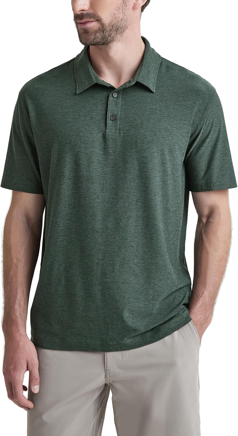 ODODOS Men's Performance Polo - odSTRATUM Tech Short Sleeve Golf T-Shirts Ultra Soft Moisture Wicking UPF 50+ Casual Tops