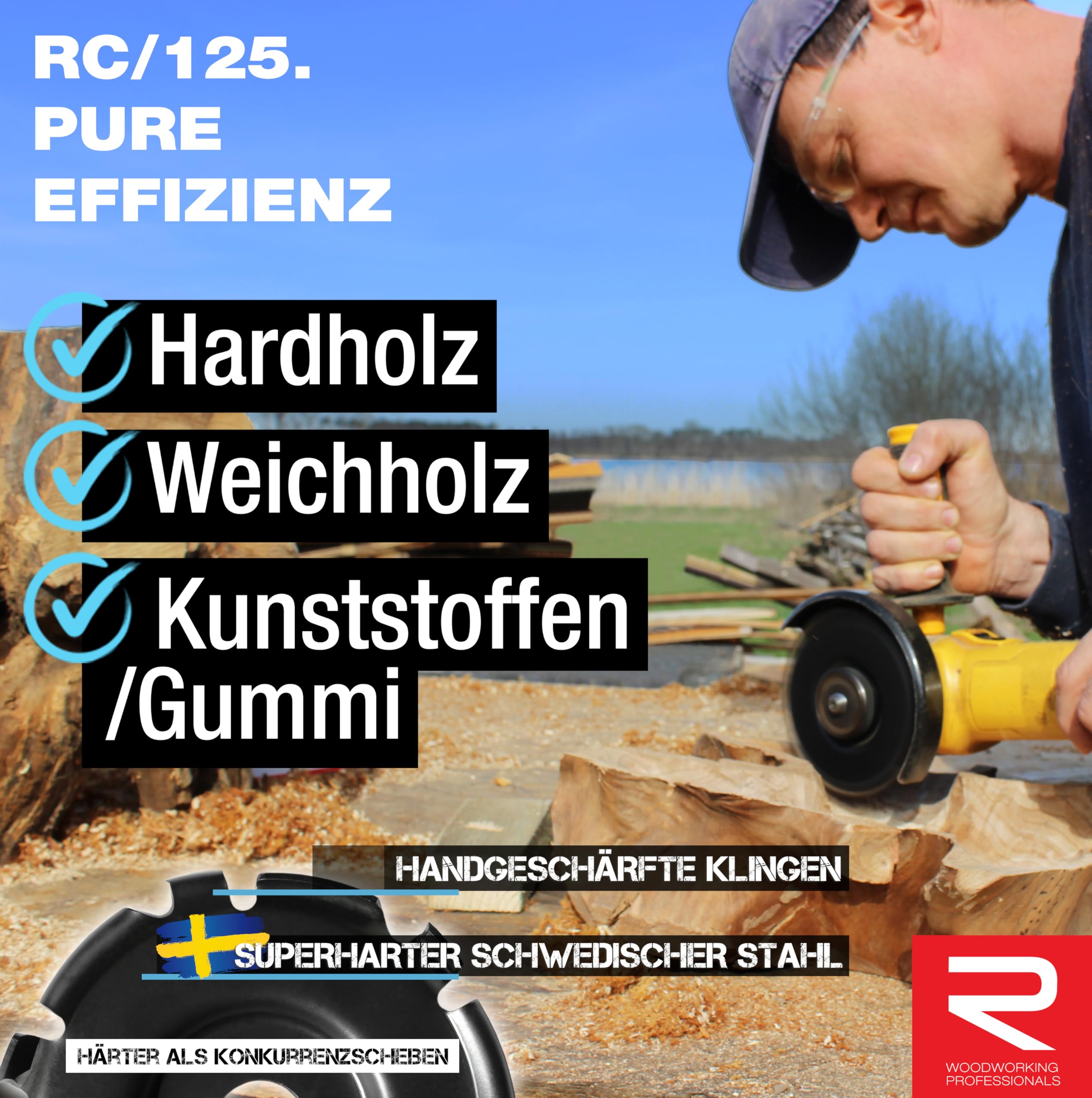 ROTAREX Zestaw 3-w-1 do szlifierek kątowych – profesjonalne narzędzie do obróbki drewna: frezowanie, rzeźbienie i szlifowanie – wysokiej jakości stal – Ø 120 mm i 125 mm