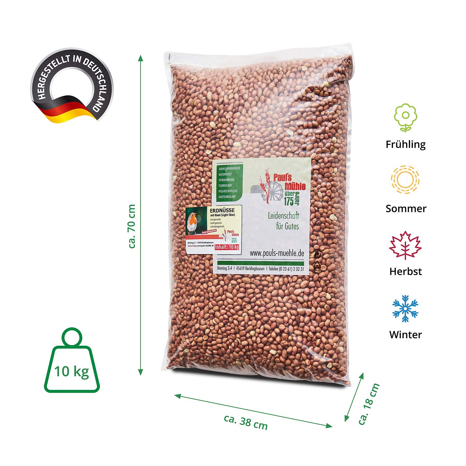 Paul´s Mühle - 20 kg Erdnüsse mit Haut (Light Skin) für Tiere & Wildvögel | Naturbelassenes Tierfutter für Eichhörnchen, Papageien & Nager - Nüsse Vogelfutter & Wildvogelfutter für Futterzwecke