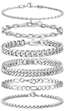 6 Pcs Stainless Steel Bracelets for Men Women Cuban Link Bracelet Rope Paperclip Chain Bracelets Set 6.5/7/7.5/8.3/9 Inches Mens Metal Bracelets