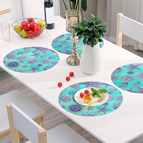 Miniatura 6 de Purple Blue Starfish Round Placemat, Non Slip Heat Protecting Placemats for Kitchen one sizex6