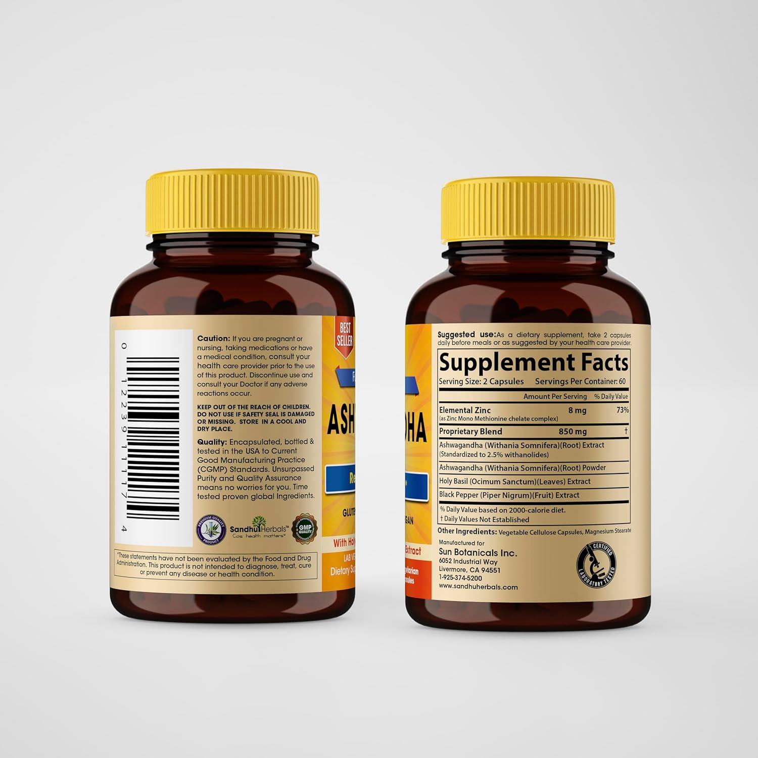 Sandhu Herbals Organic 4in1 Ashwagandha w/Zinc & Organic Turmeric Curcumin w/Bioperine Black Pepper Extract| Supports Immune System| Non-GMO