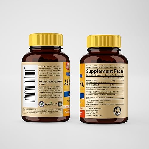 Miniatura 4 de Sandhu Herbals Ashwagandha orgánica 4 en 1 con zinc y curcumina de cúrcuma orgánica con extracto de pimienta negra bioperina  Apoya el sistema