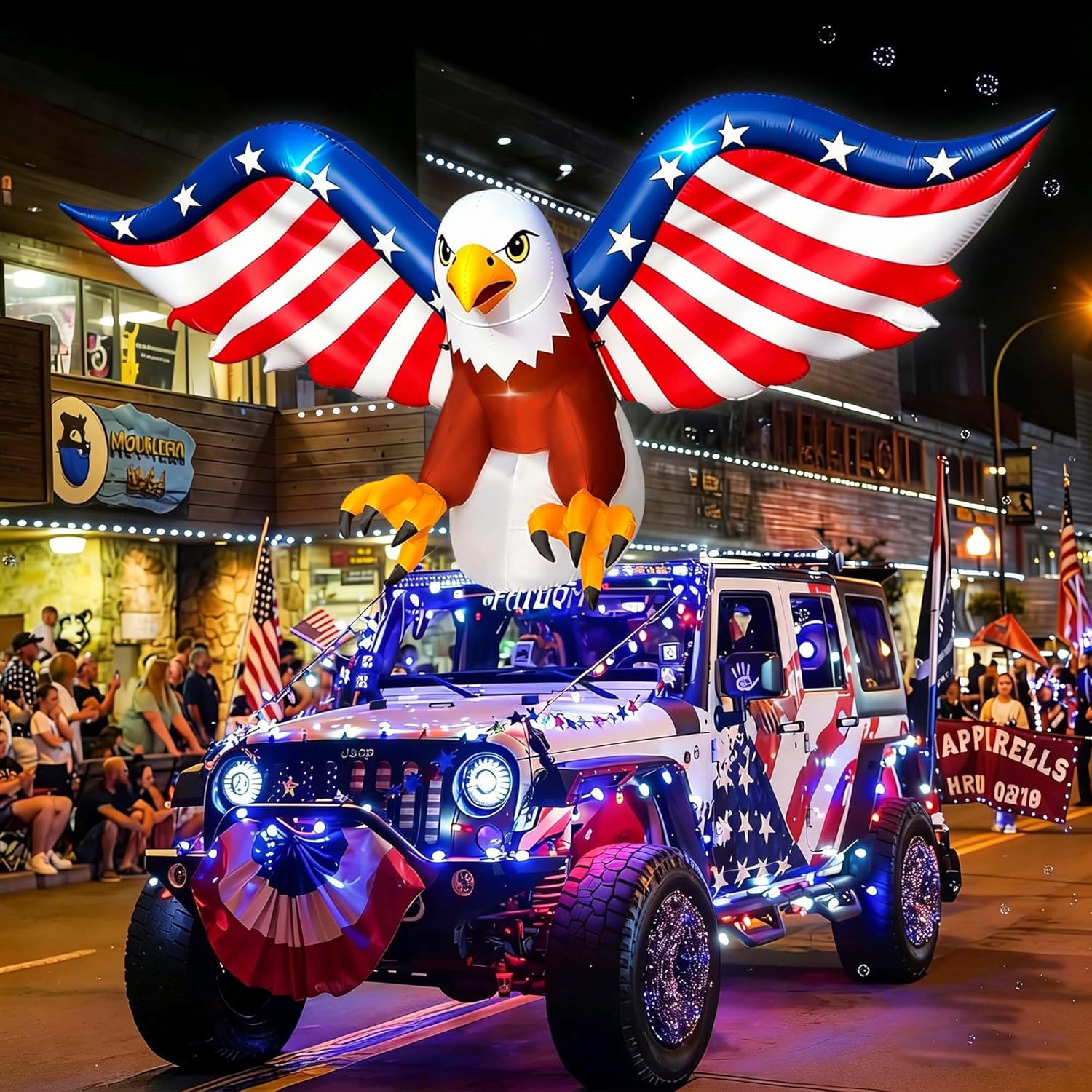 SEASONBLOW 7 Ft 4th of July Inflatables Eagle Decoration, 2-in-1 Patriotic Independence Day Blow Up American Eagle on the Parade Float & Golf Cart LED Lighted Decor for Memorial Day Outdoor Yard Lawn