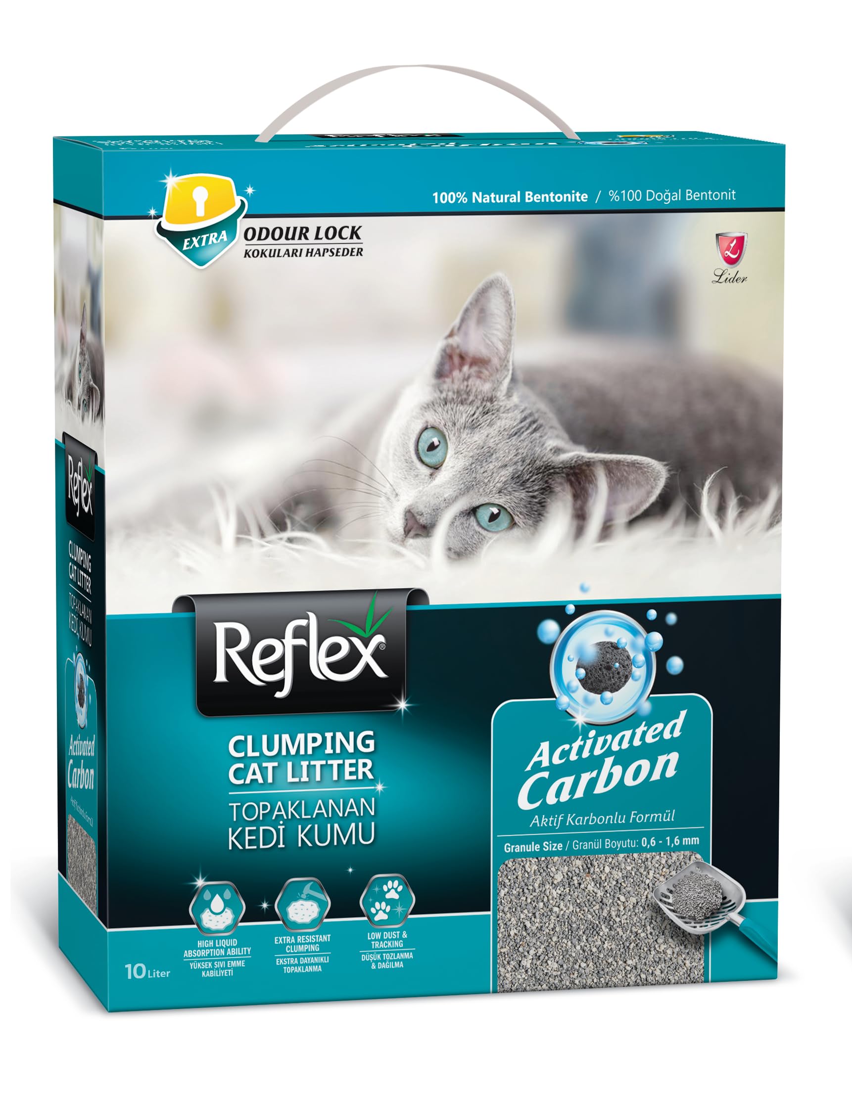Reflex aktif Karbonlu Topaklanan Kedi Kumu, 10 L