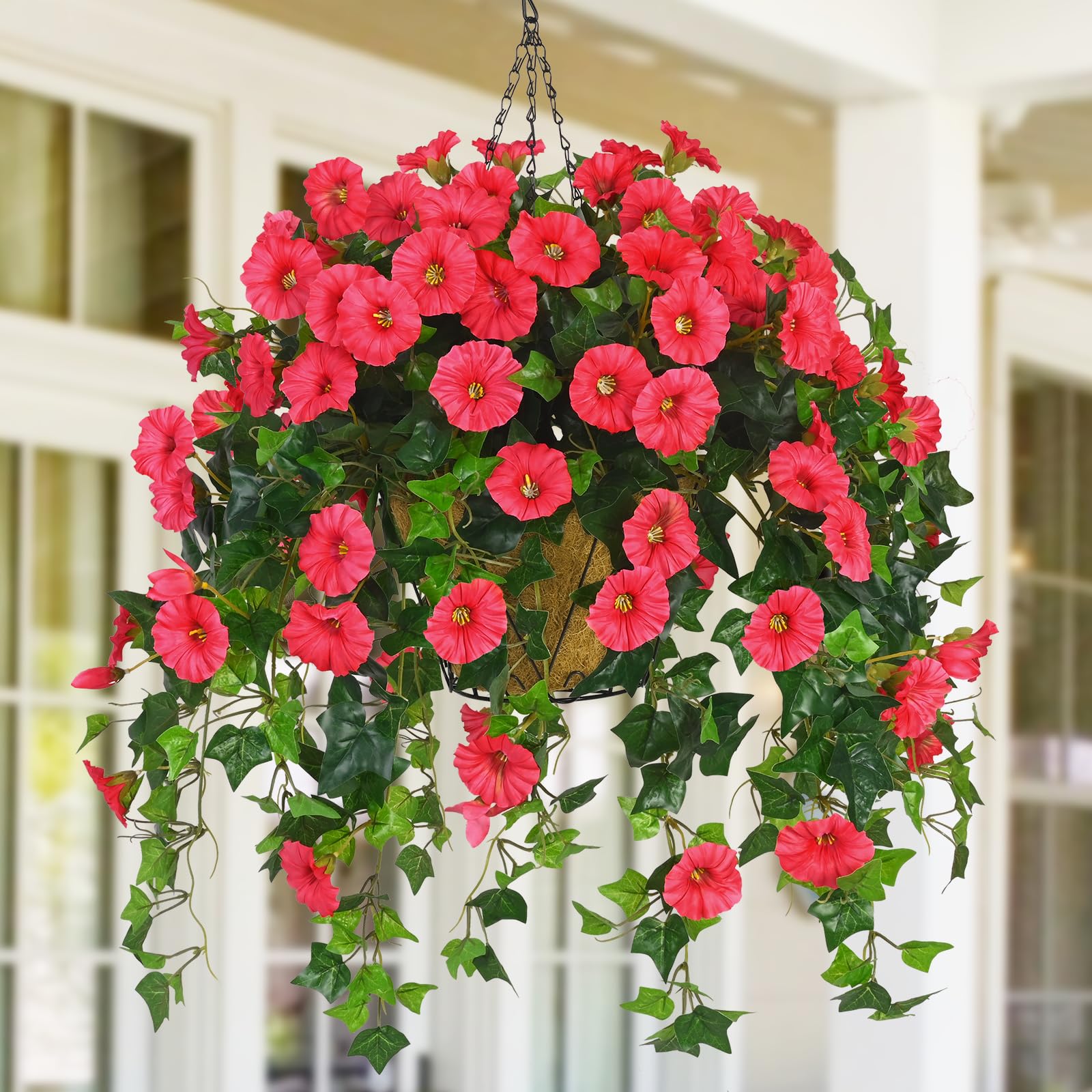 Waipfaru Artificial Fake Hanging Flowers for Outdoors, Hanging Baskets for Plants Outdoor, Faux Vine Bougainvillea for Urn Fillers Front Porch Patio