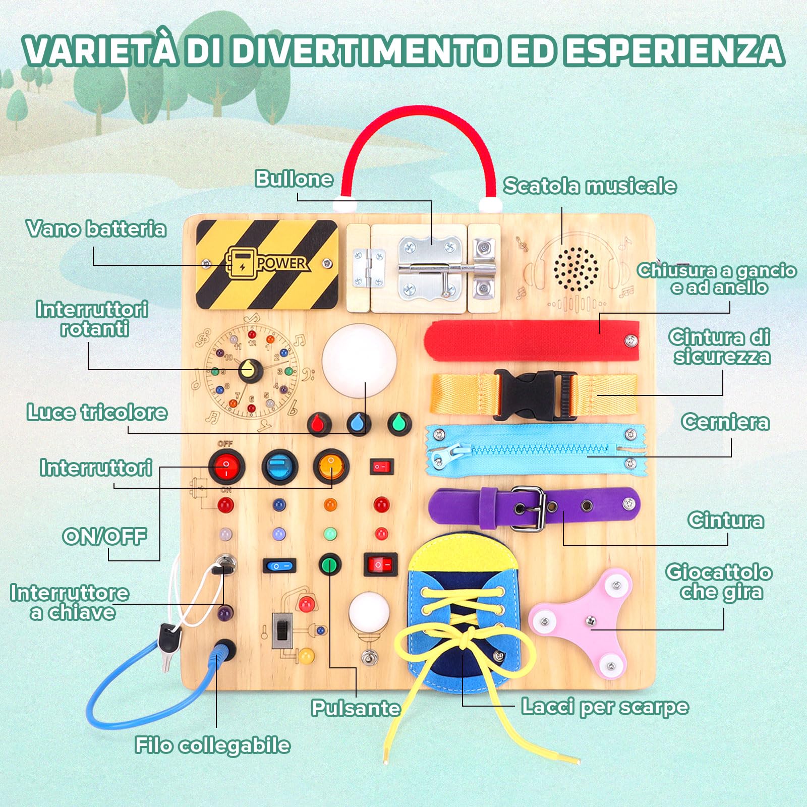 Almaxi Busy Board tedesco Montessori a partire dai 2 3 anni, 10 in 1 Montessori giocattolo Activity Board giocattolo educativo per 2 3 4 5 anni, Farm Busy Book Baby Toy per lunghi viaggi