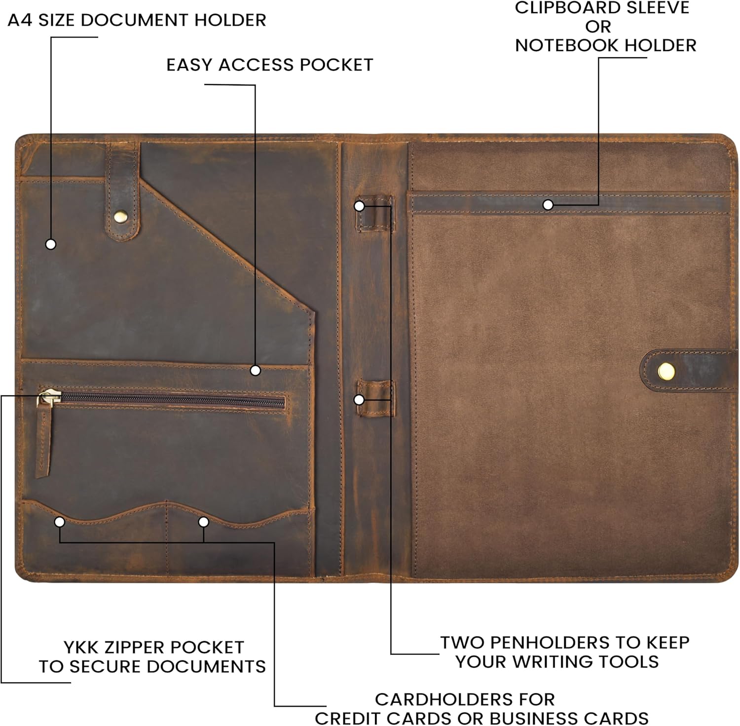 Genuine Leather Padfolio – Business Portfolio Organizer & Resume Folder, Antique Leather Document Holder with Writing Pad, Perfect Gift for Men & Women - Brown