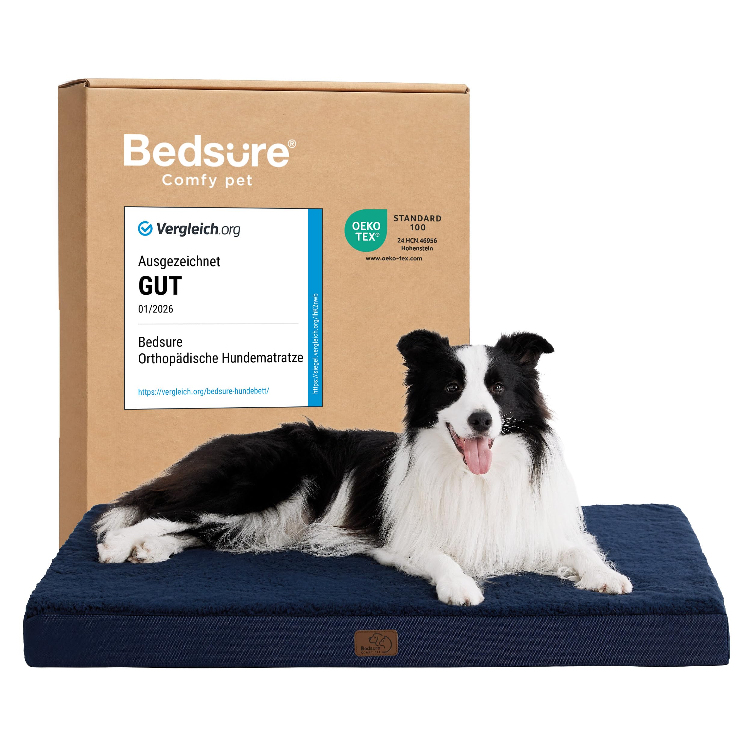 BEDSURE orthopädisches Hundebett Grosse Hunde - Hundekissen flauschig Hundematte waschbar Hundematratze in grau für kleine, mittelgroße und große Hunde