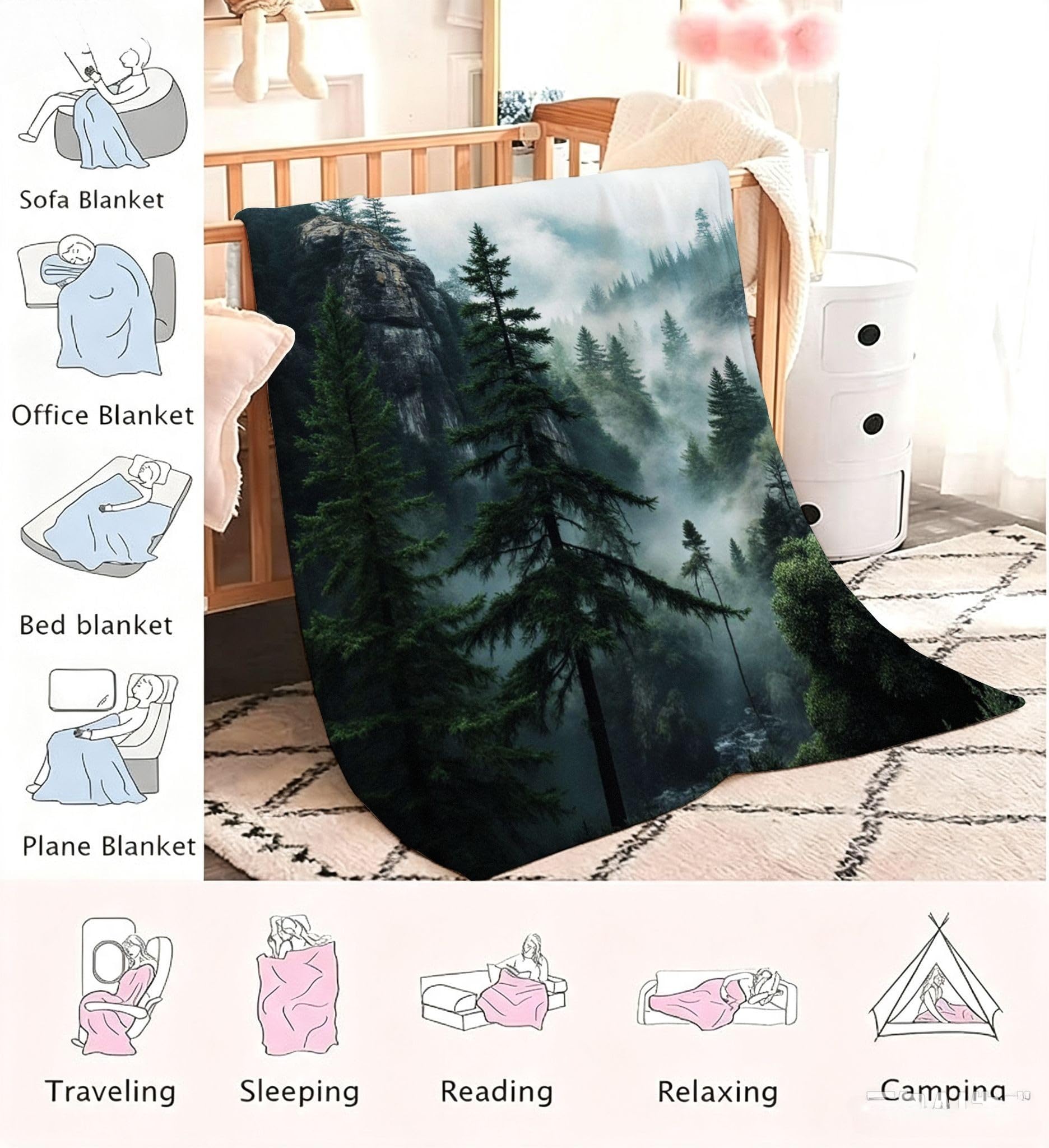 Manta Moderna Estampado 3D 220x240 cm Bosque Verde a2357