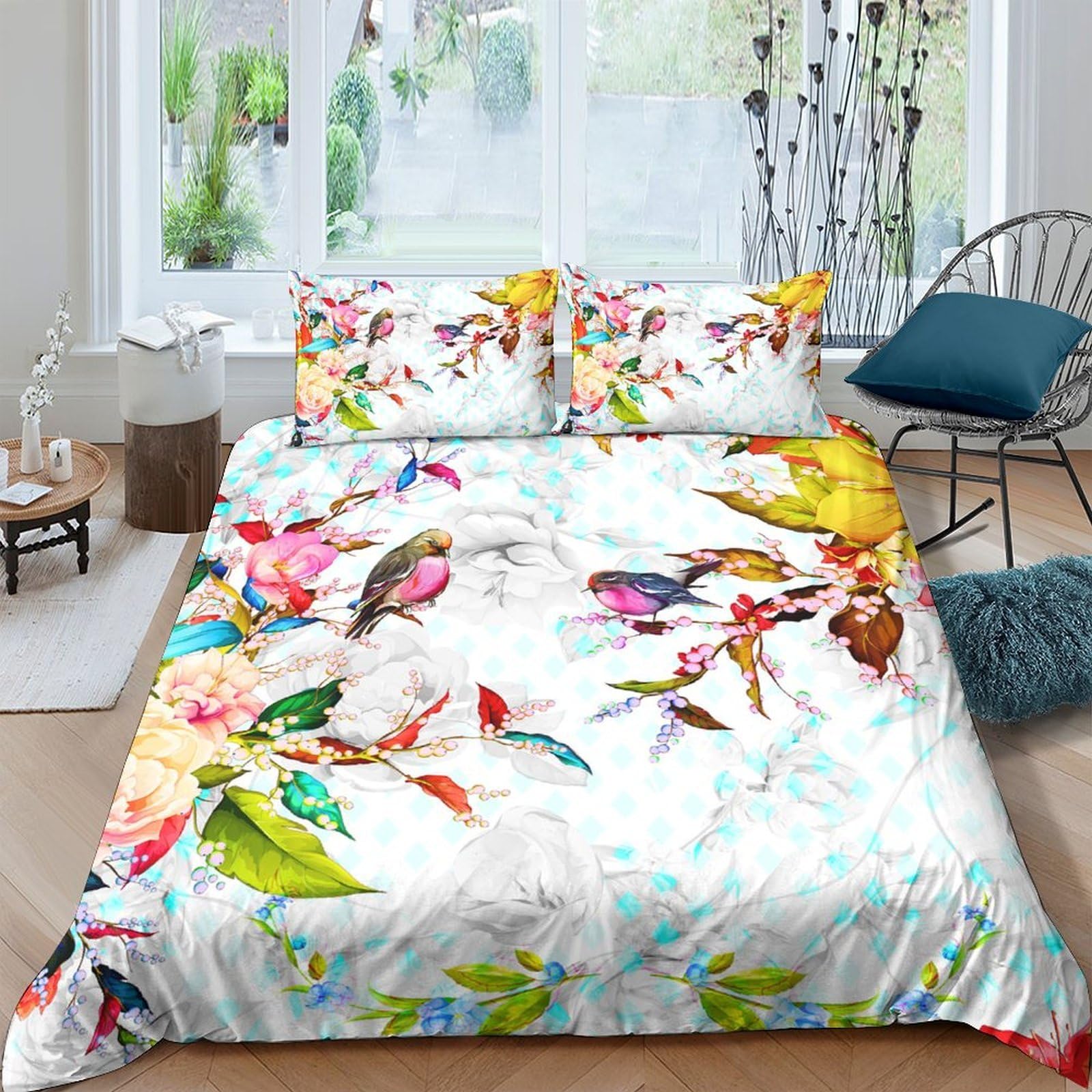 Ctjqhvkz Style-5 3D Printed Colorful Birds Fitted Sheet Microfiber Soft Floral Mattress Cover For Bedroom Guest Room Decor Single（135X200cm）