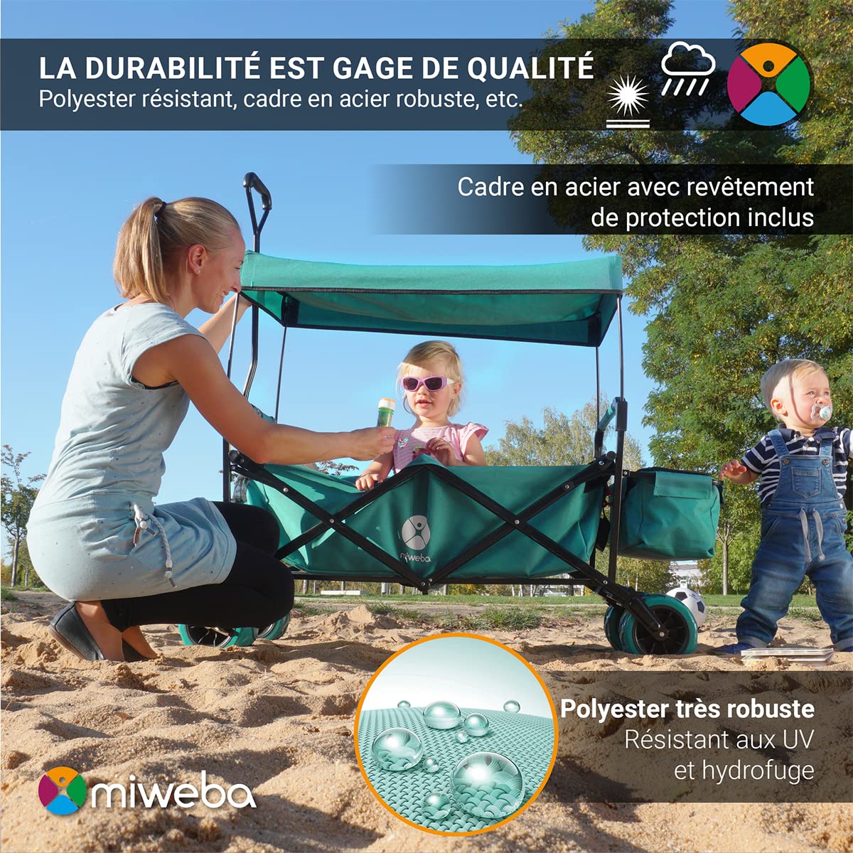 Miweba Chariot de Transport pour Enfants MB-10 Frein Toit Pneus Larges PU Sac de Transport Diable Pliant Résistant aux UV