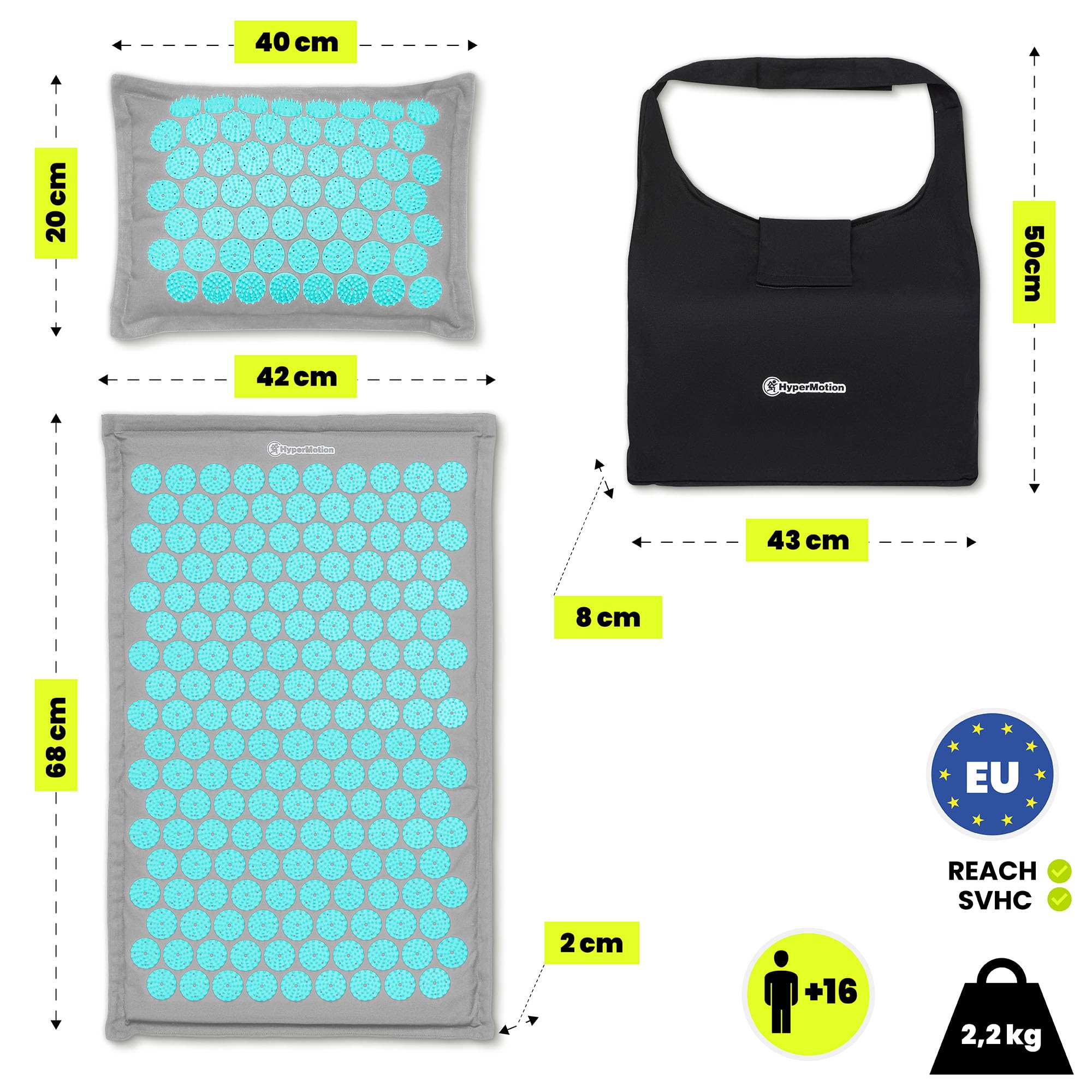 Hypermotion Tapis Agopressione ECO, Tappetino Champ de Fleurs 3-in-1 in Lino, Fibra di Cocco e Grano Saraceno - Allevia Mal di Schiena, Collo e Tensioni Muscolari - 7 182 Punti di Pressione