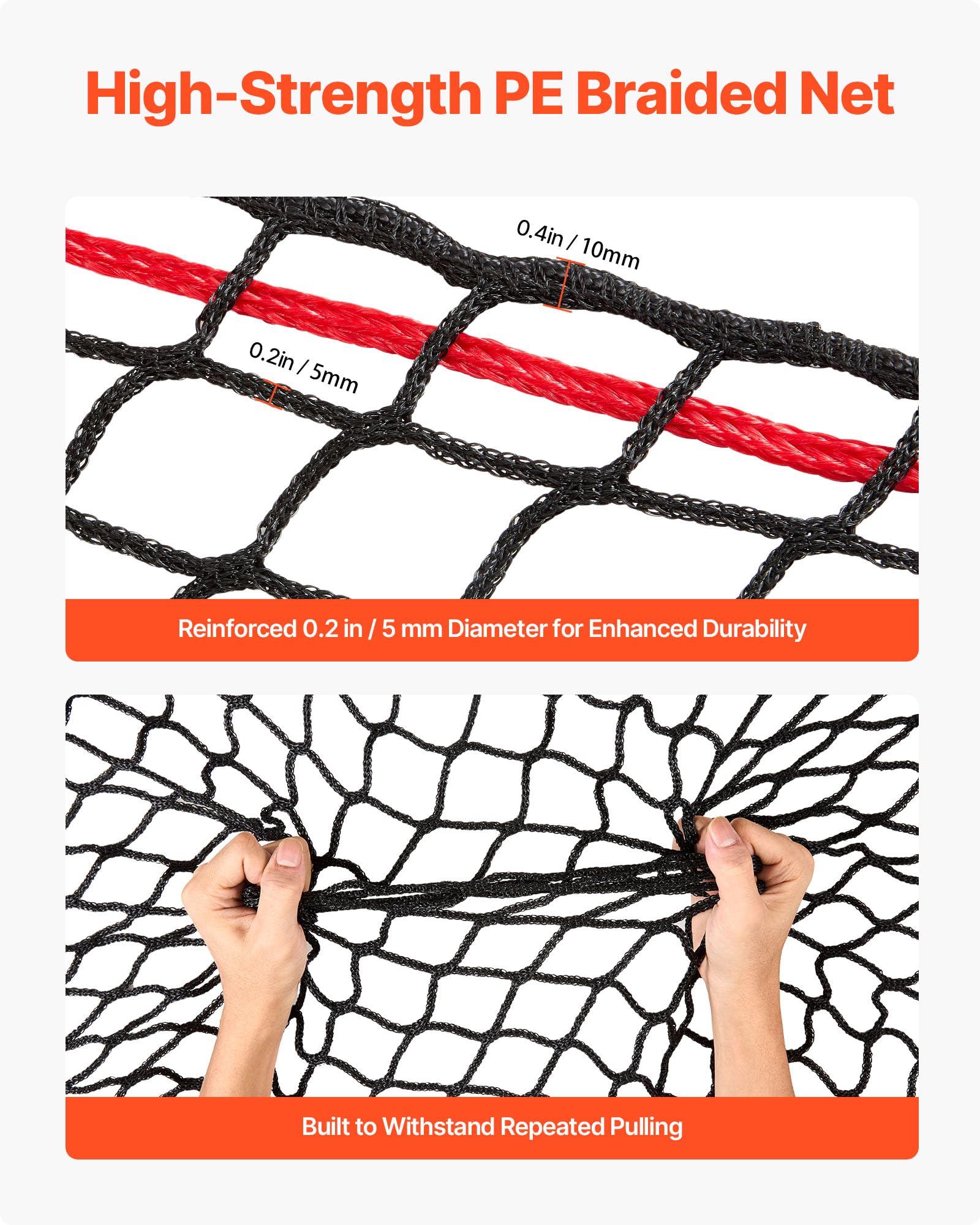 VEVOR Rete per Balle di Fieno Rotonde 1,8 x 1,8 x 1,8 m, Fori da 42 x 42 mm, Materiale PE, Design Senza Nodi, con Fascette, Navetta per Aghi, Spago di Riparazione e Borsa per la Conservazione
