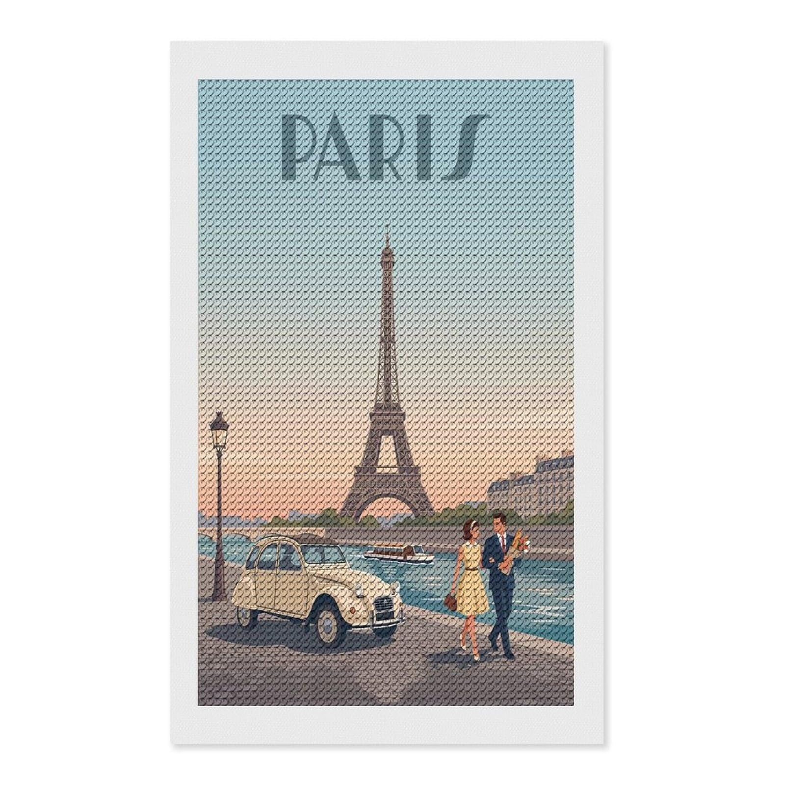 Junmoney Parisian Scene with Eiffel Tower Diamond Art Canvas 12"x20", for Teens, Nice Detail and Sparkle, Farmhouse Decor, Festive Craft Gift, Easy to Enjoy