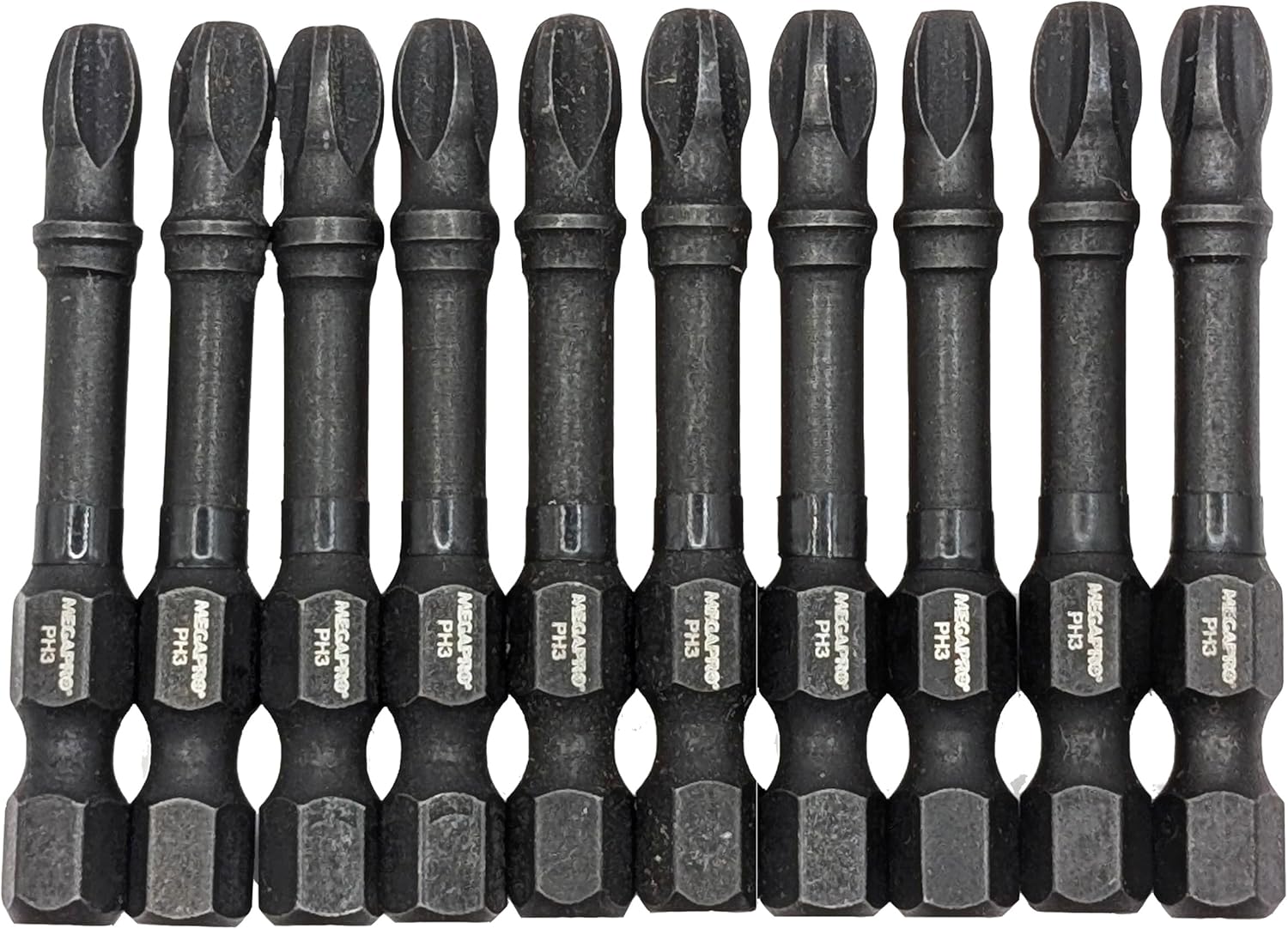 MEGAPRO Megaforce Impact Bits | Specially Modified S2 Steel | Magnetic Pickup | Black Oxide Finish (Assorted Phillips)