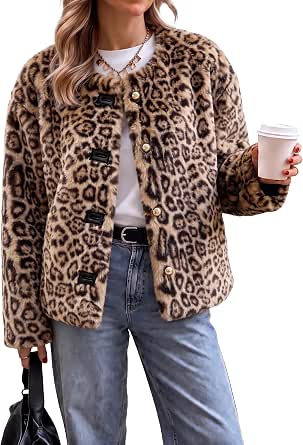 Tankaneo Women's Leopard Faux Fur Coat